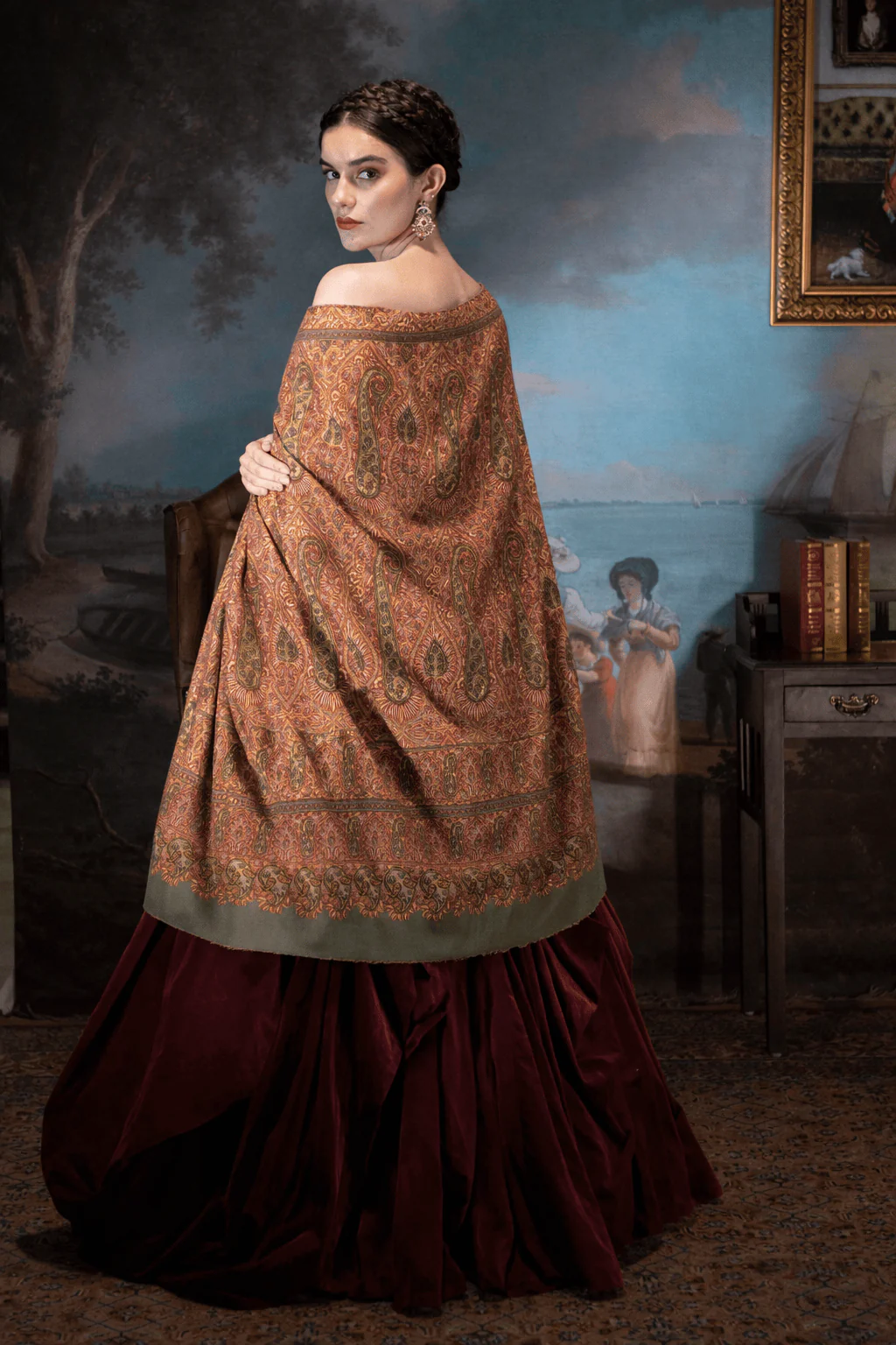 Pashtush Pure Pashmina Shawl for Women, Kashmiri Sozni Hand Emrbodiery, Hand Made Shawl, Olive - Image 4