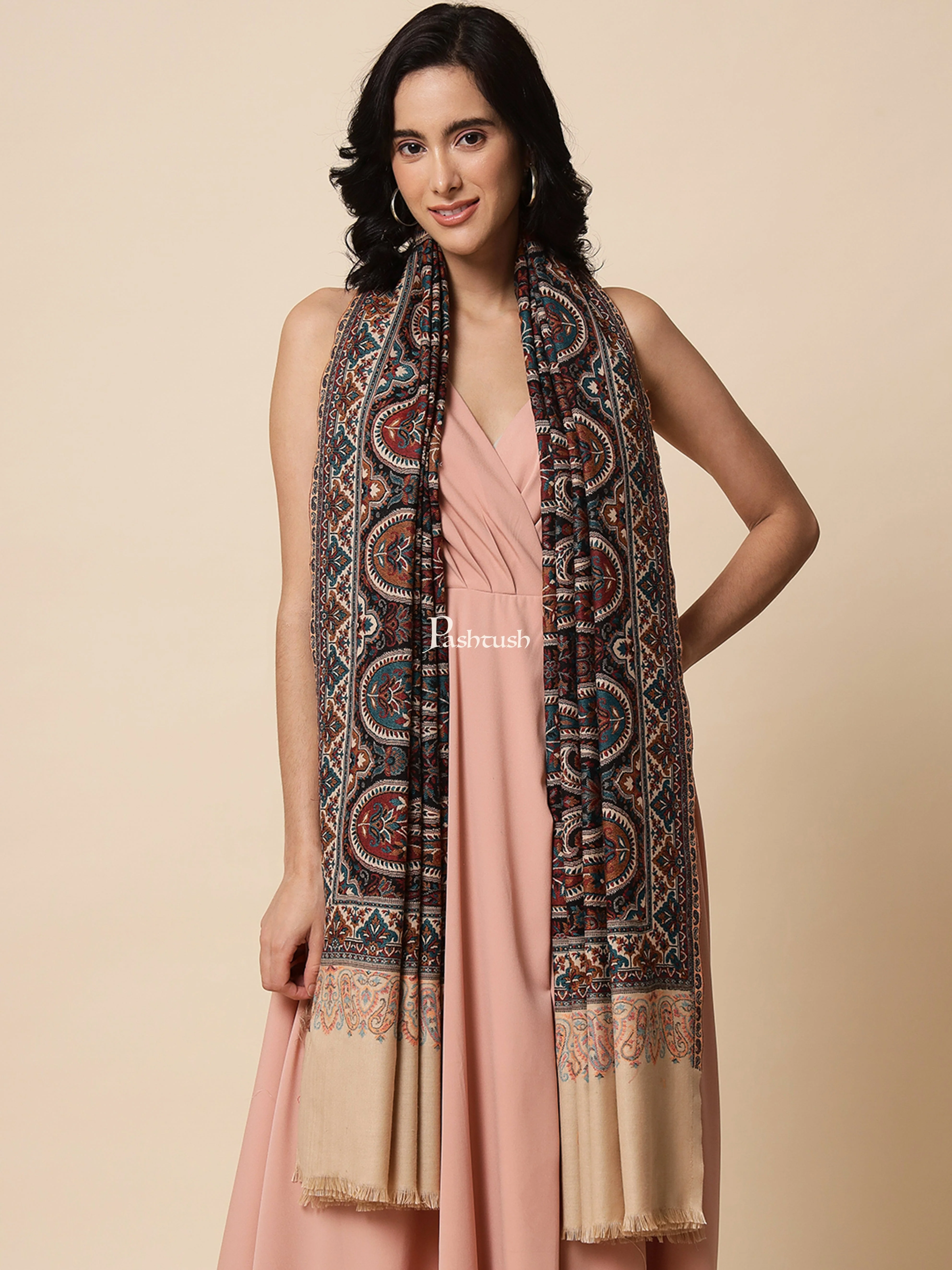 Pashtush Womens Shawl, Chanting Paisley Woven Design, Faux Pashmina, Black - Image 4
