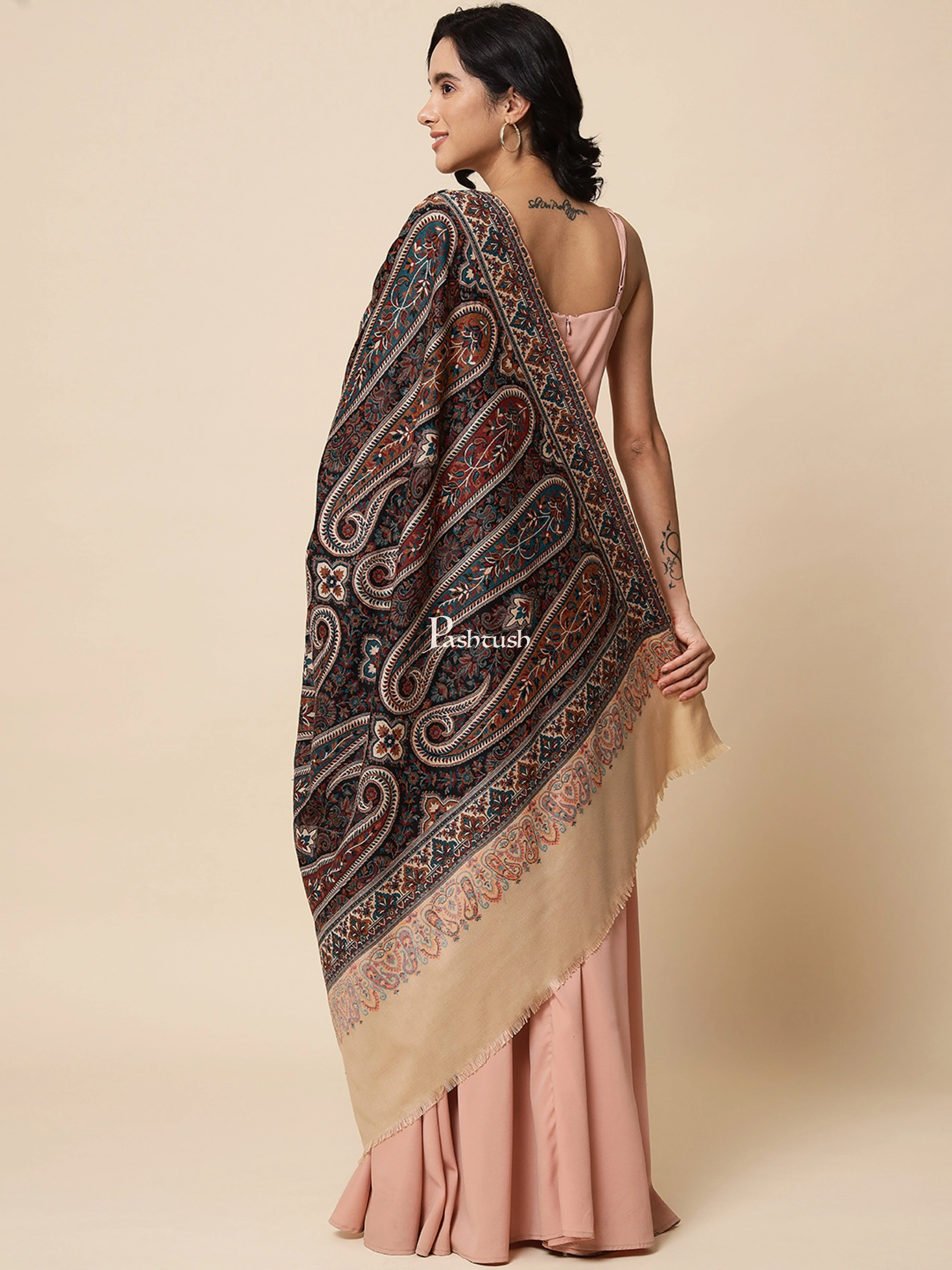 Pashtush Womens Shawl, Chanting Paisley Woven Design, Faux Pashmina, Black - Image 5
