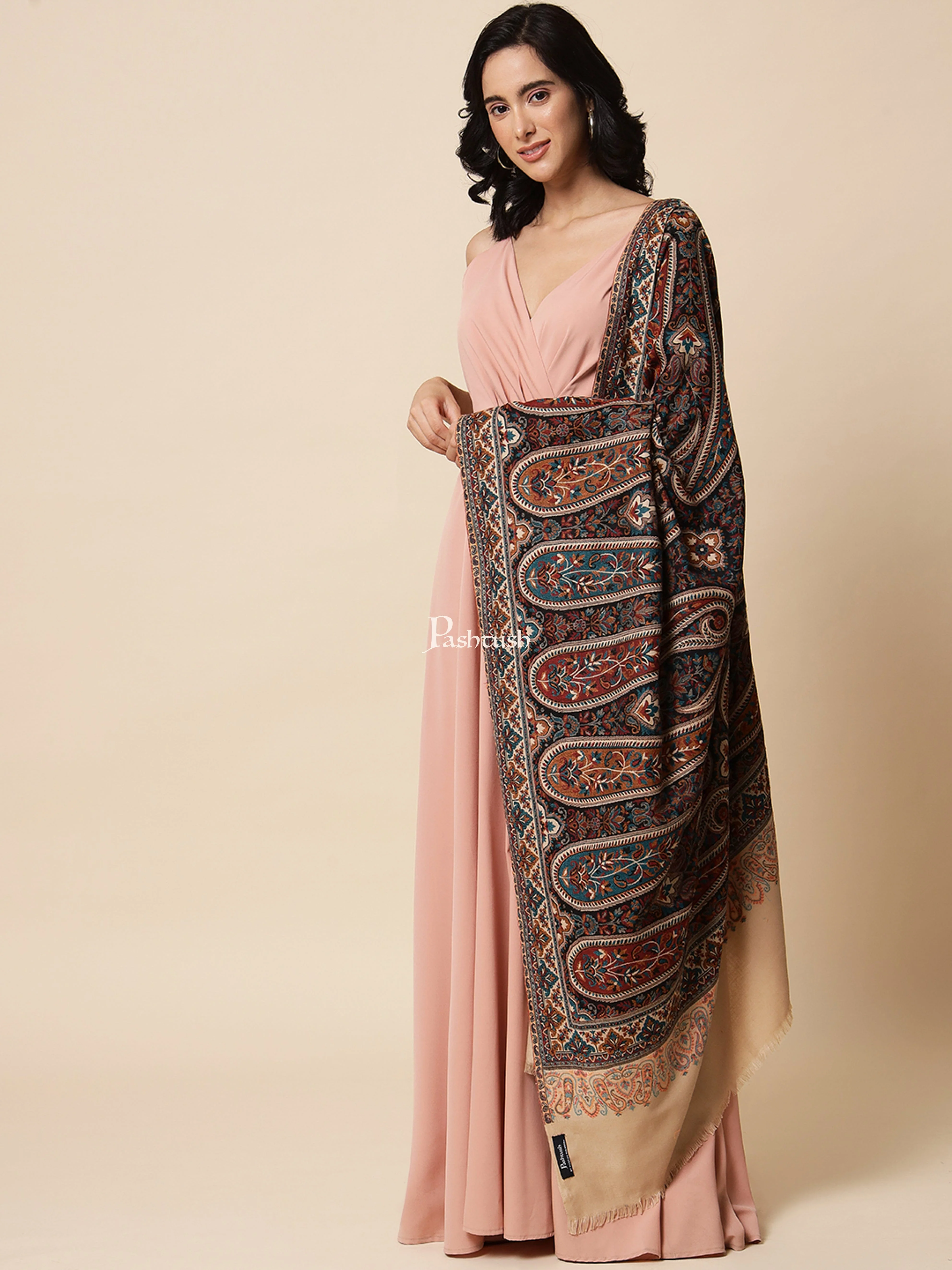 Pashtush Womens Shawl, Chanting Paisley Woven Design, Faux Pashmina, Black - Image 7