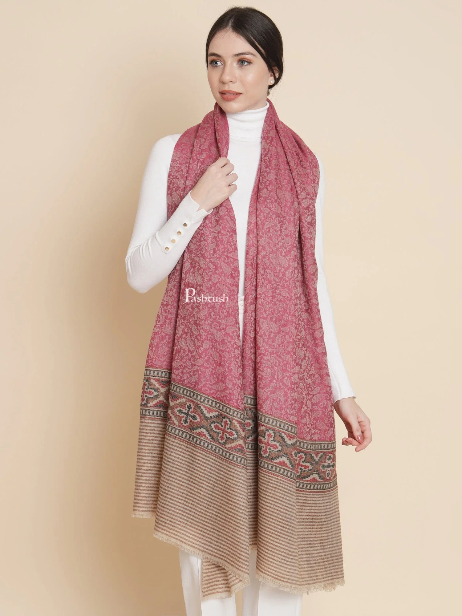 Pashtush Womens Shawl, Extra Fine Wool, Soft and Warm, Light Weight, Majenta - Image 4