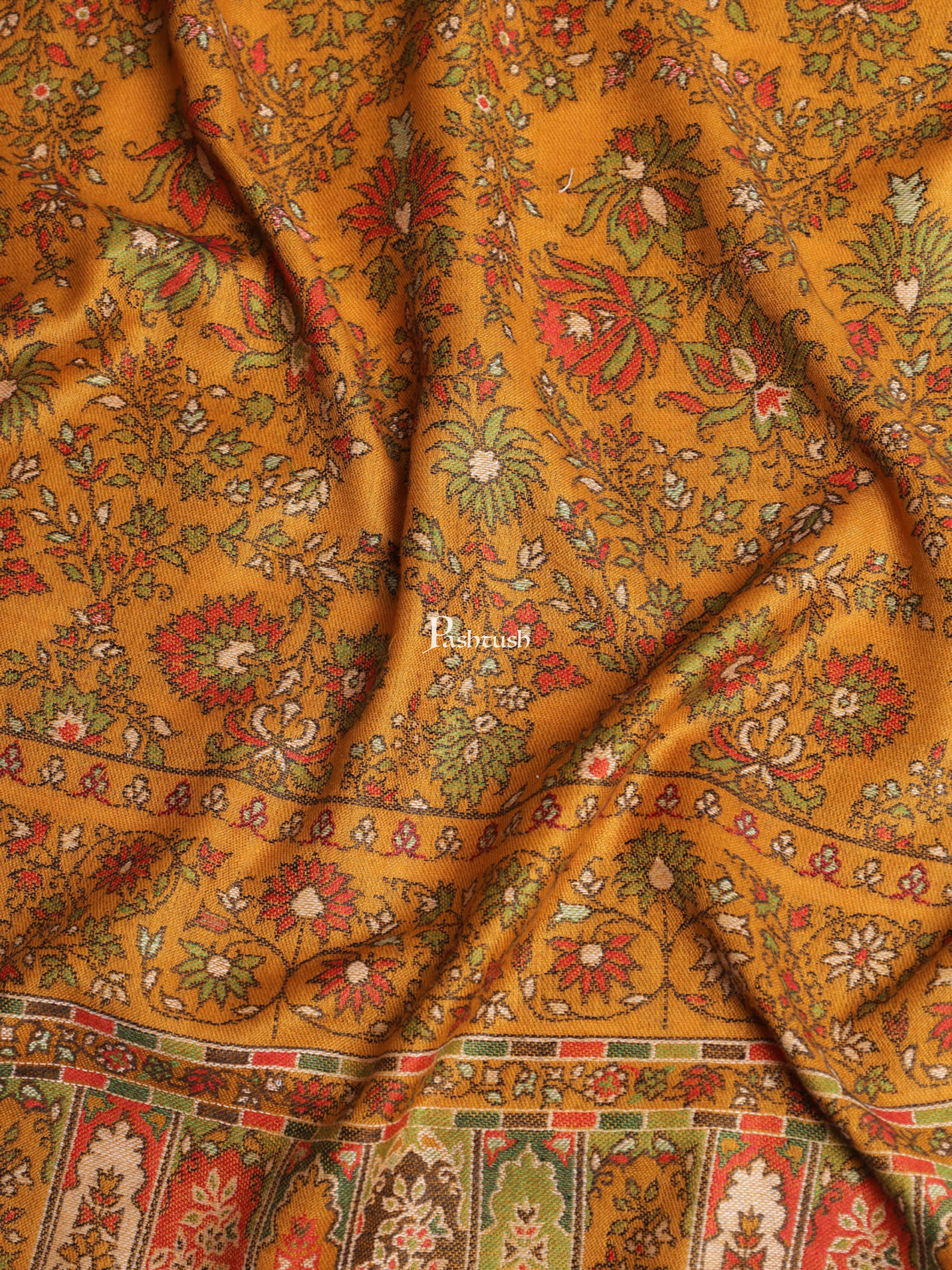 Pashtush Womens Shawl, Faux Pashmina, Ethnic Weave, Mustard - Image 2