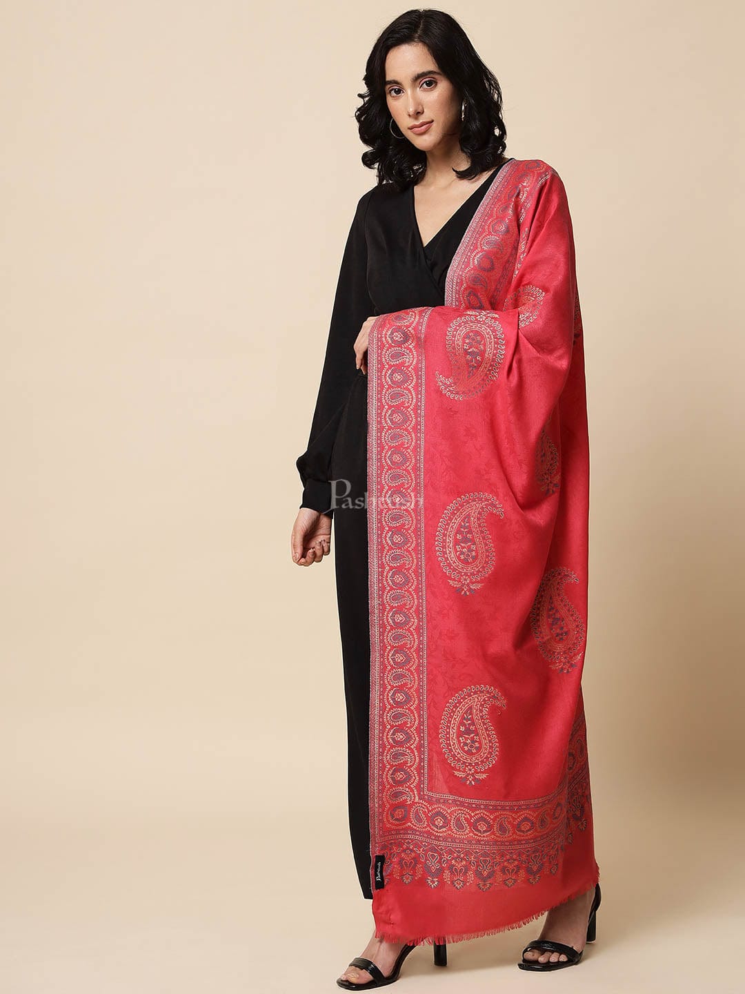 Pashtush Womens Shawl, Faux Pashmina, Soft and Warm, Fuschia - Image 3