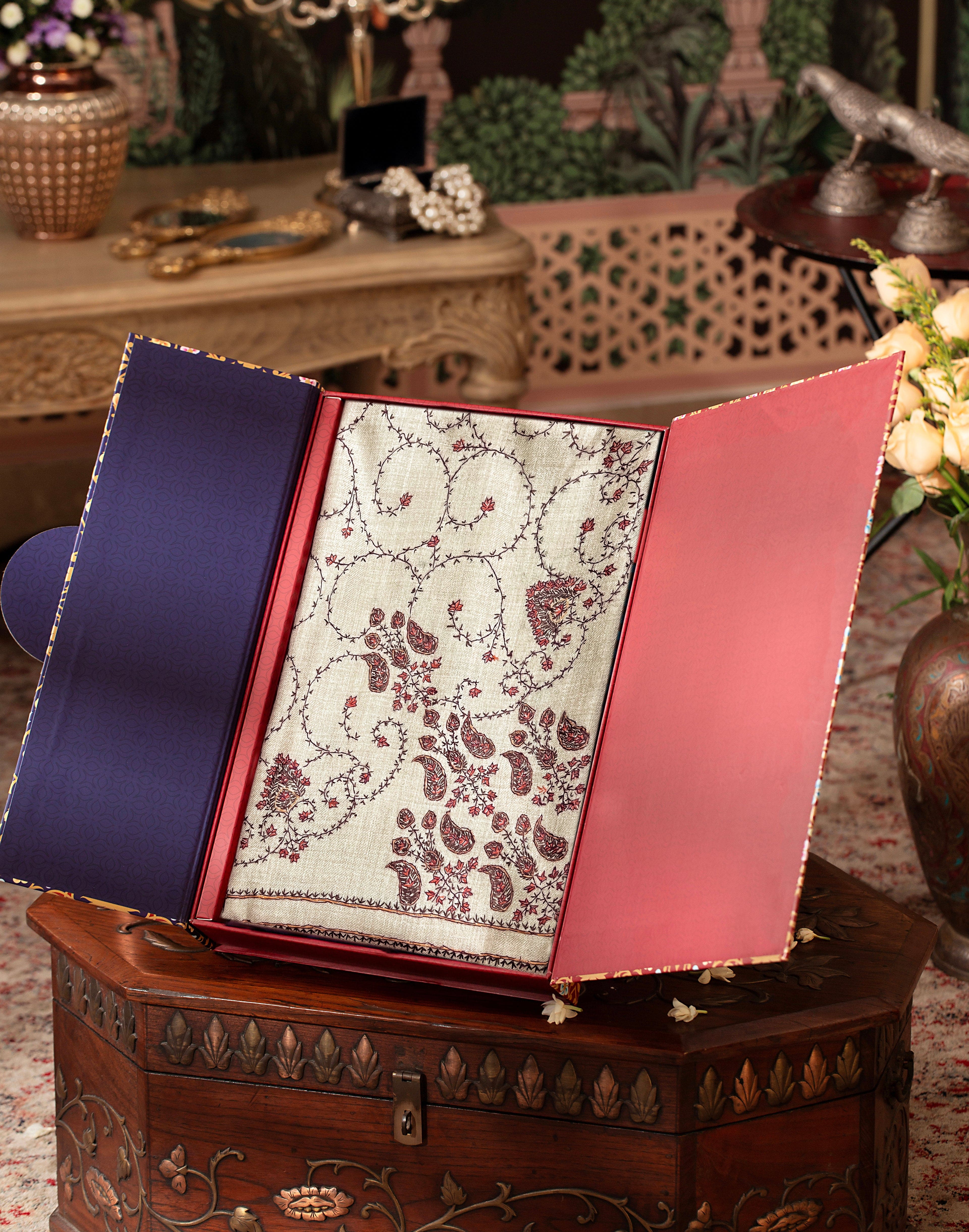 Pashtush Womens Shawl, Kashmiri Hand Embroidery, Taupe - Image 3