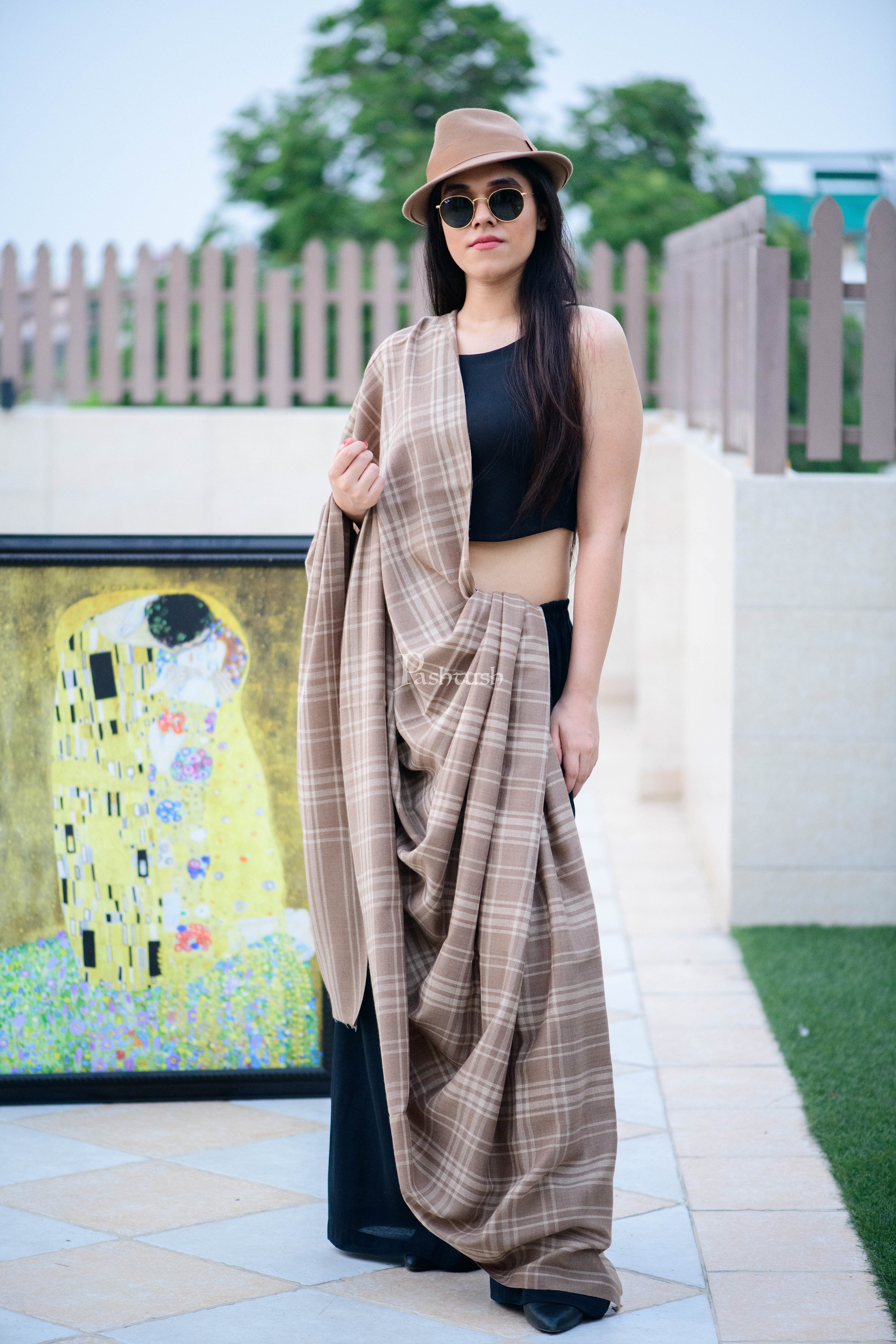 Pashtush Womens Shawl, Thick Wool Shawl Check Design,  Extra Warm Shawl - Image 3
