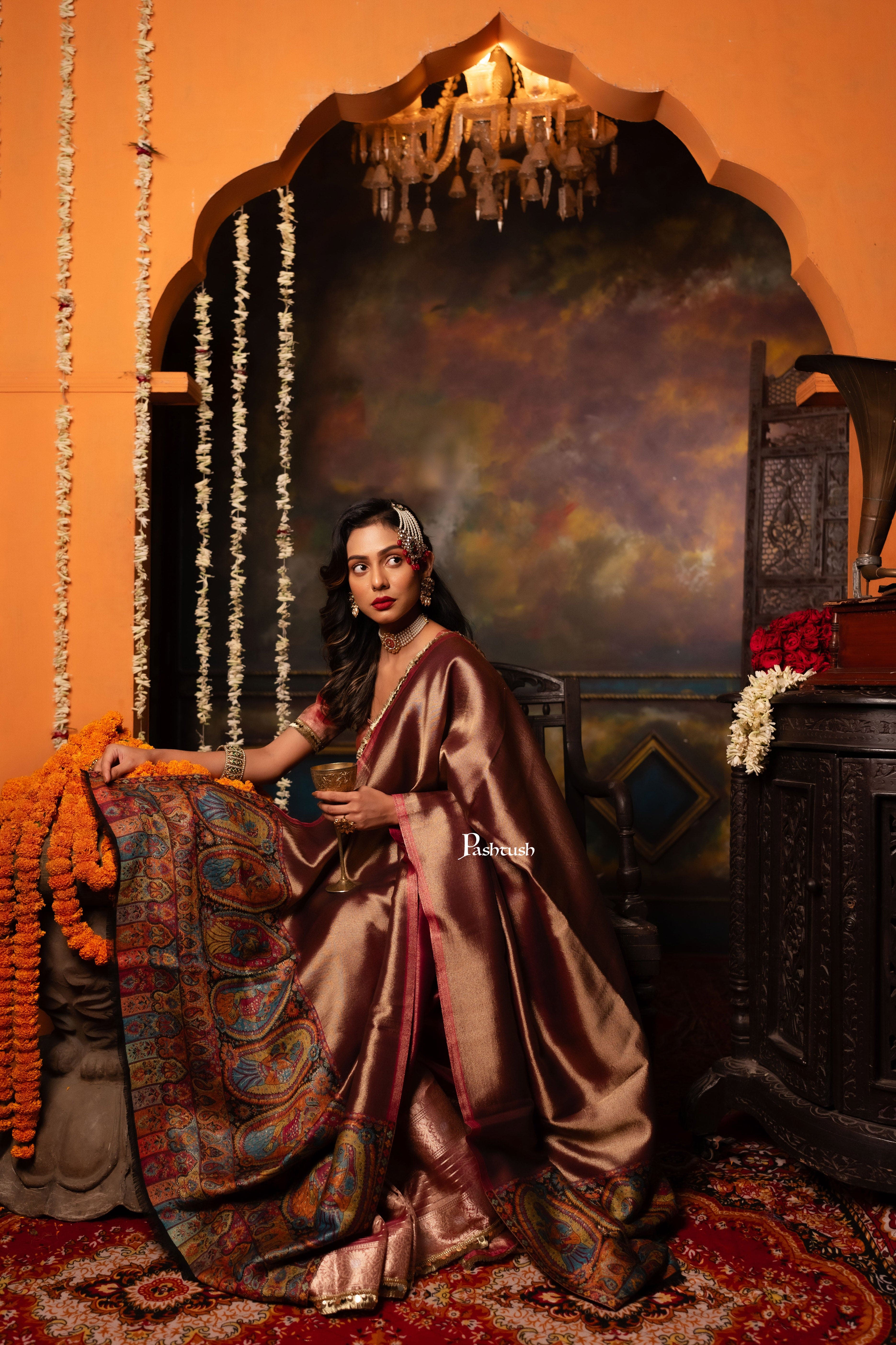Pashtush Womens Shawl, Twilight Collection, Fine Wool, Amber and Gold - Image 7