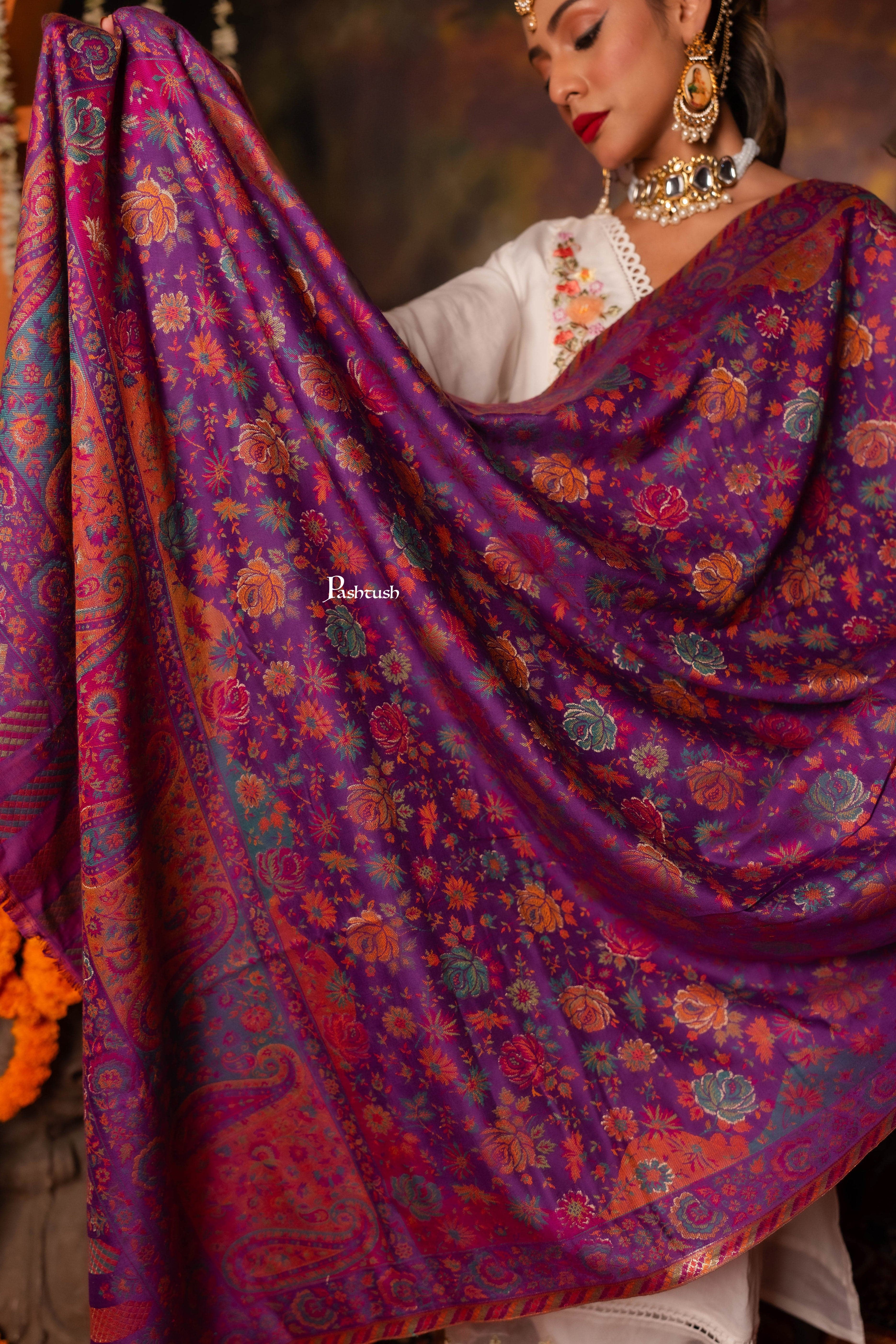 Pashtush Womens Shawl, Twilight Collection, Fine Wool, Celebratory Fuschia