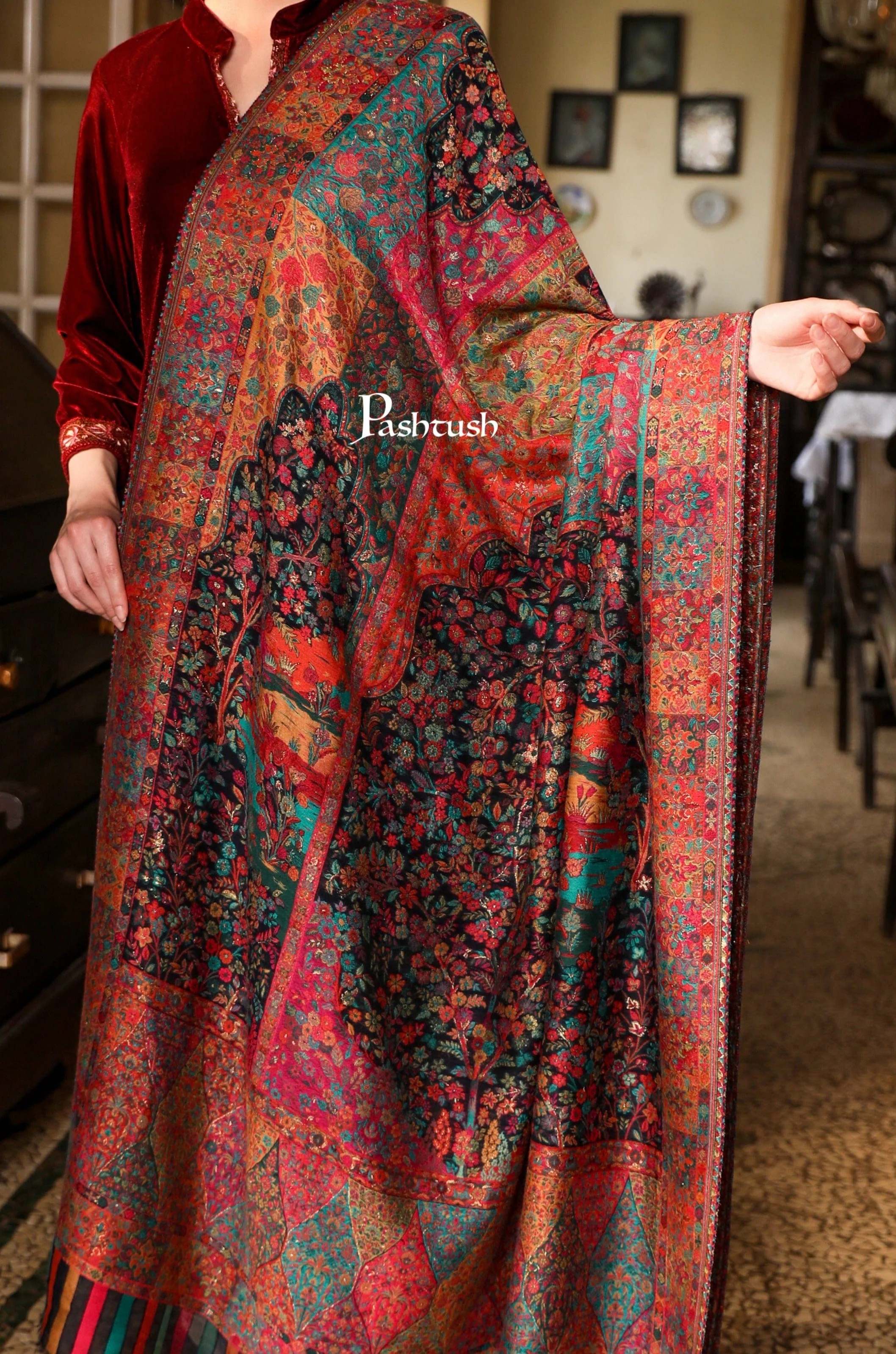 Pashtush Womens Shawl, Twilight Collection Shawl, Woven Design, Extra Fine Wool, Multicoloured - Image 2