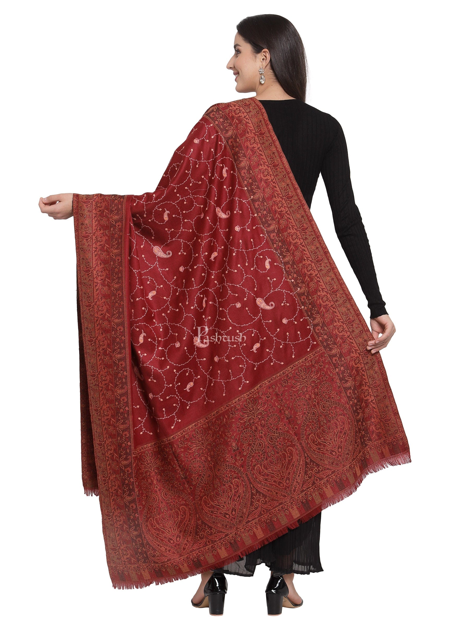 Pashtush Women'S Shawl, Vintage Jamawar Design With Needle Embroidery - Image 3