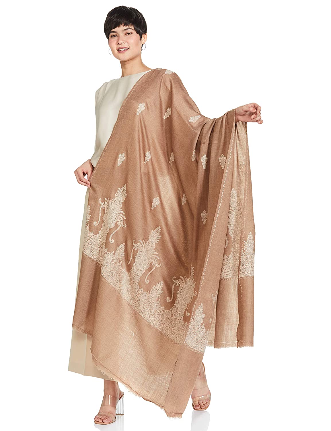 Pashtush Womens Shawl With Tone On Tone Embroidery, Soft And Warm