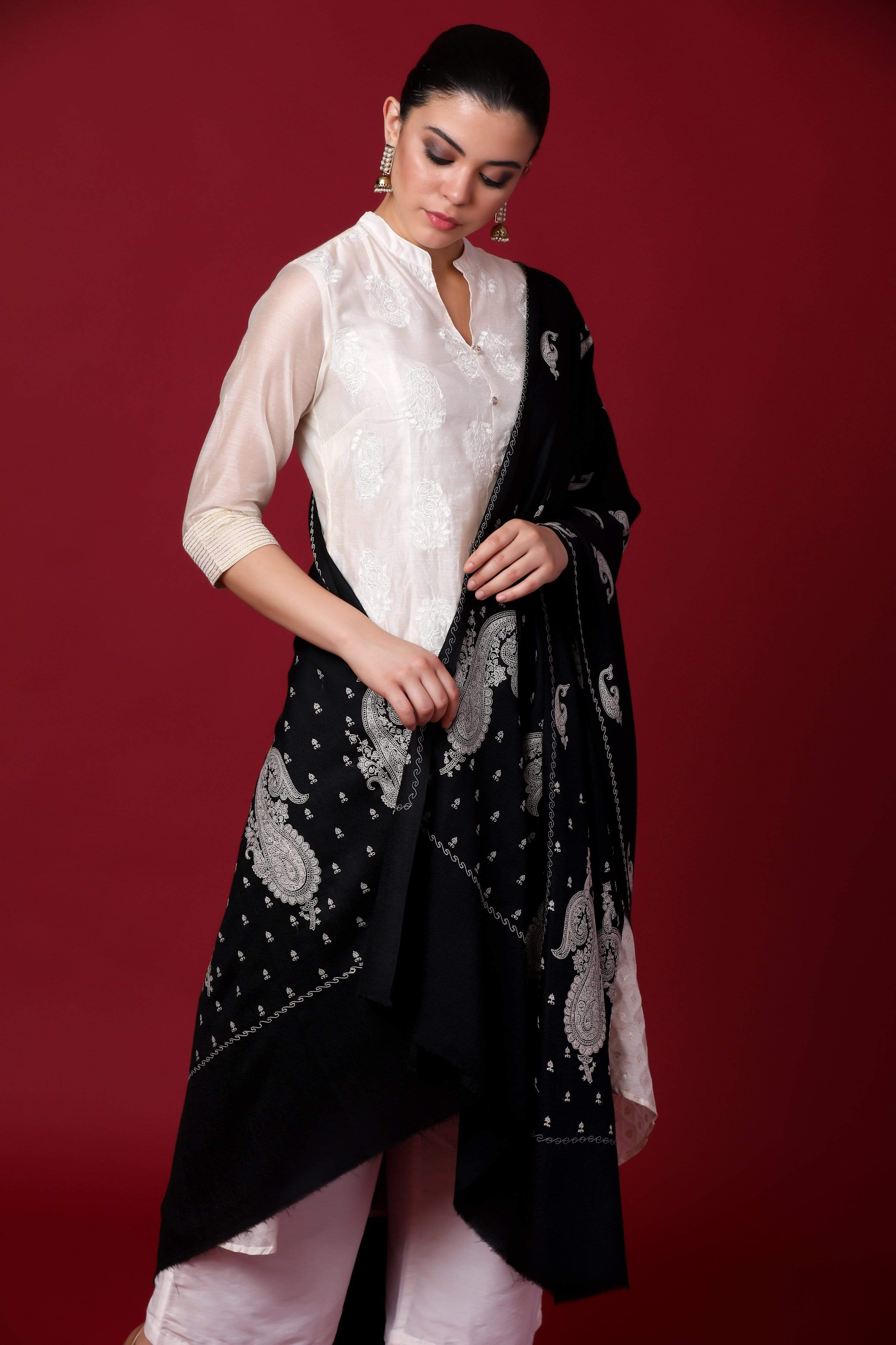 Pashtush Womens Shawl With Tone On Tone Embroidery, Soft And Warm - Image 12