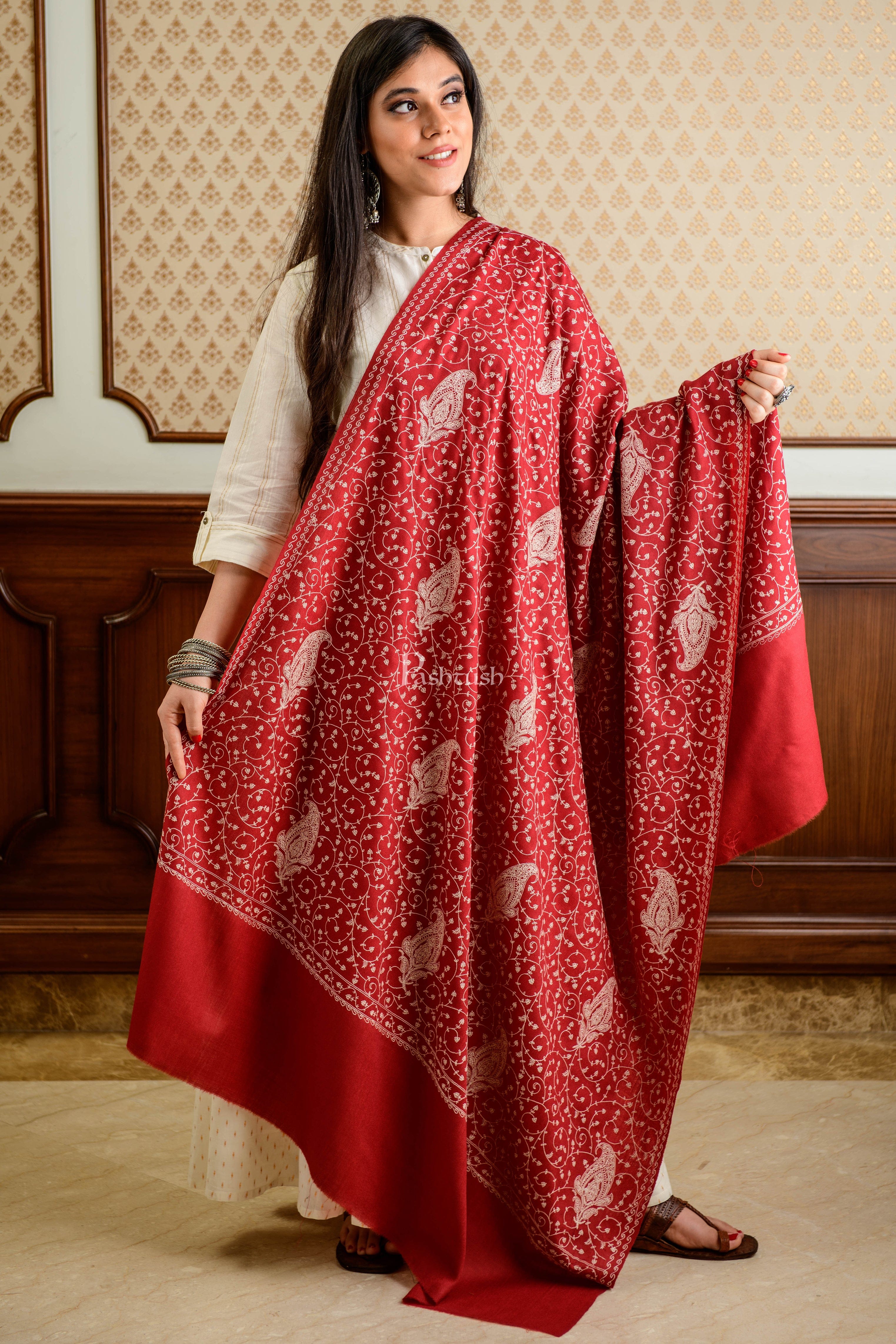 Pashtush Womens Shawl With Tone On Tone Embroidery, Soft And Warm, Light Weight - Image 2