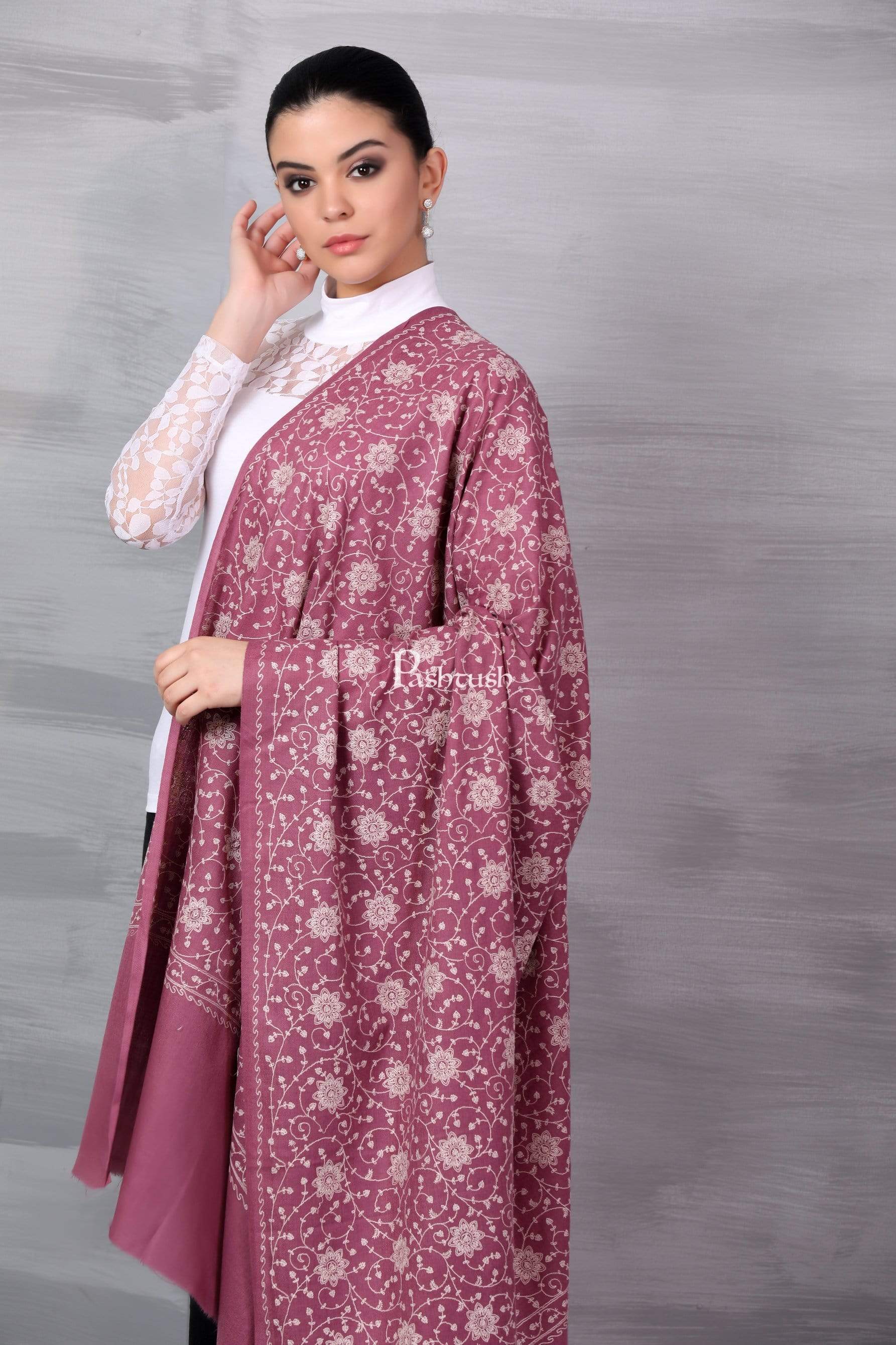 Pashtush Womens Shawl With Tone On Tone Embroidery, Soft And Warm, Light Weight
