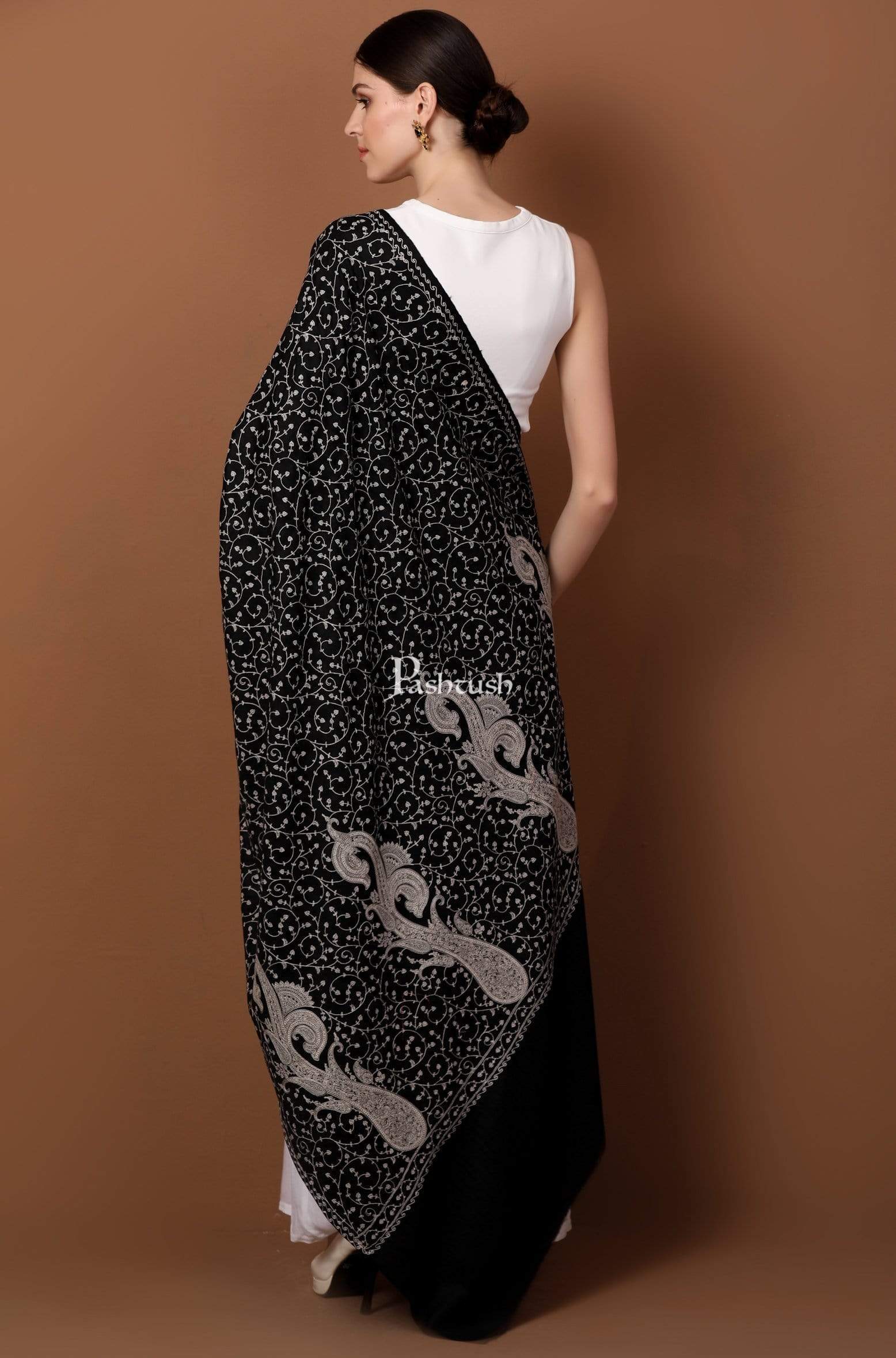 Pashtush Womens Shawl With Tone On Tone Embroidery, Soft And Warm, Light Weight - Image 3