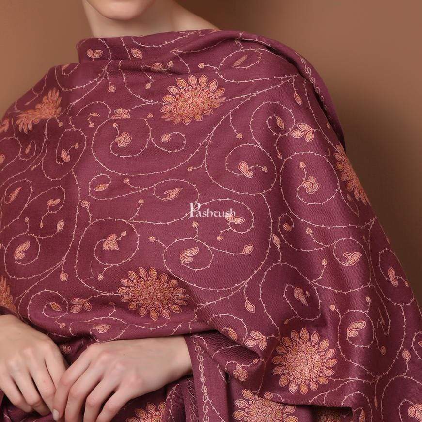 Pashtush Womens Shawl, Tone On Tone Embroidery, Soft, Light And Warm, Peel Lilac - Image 3