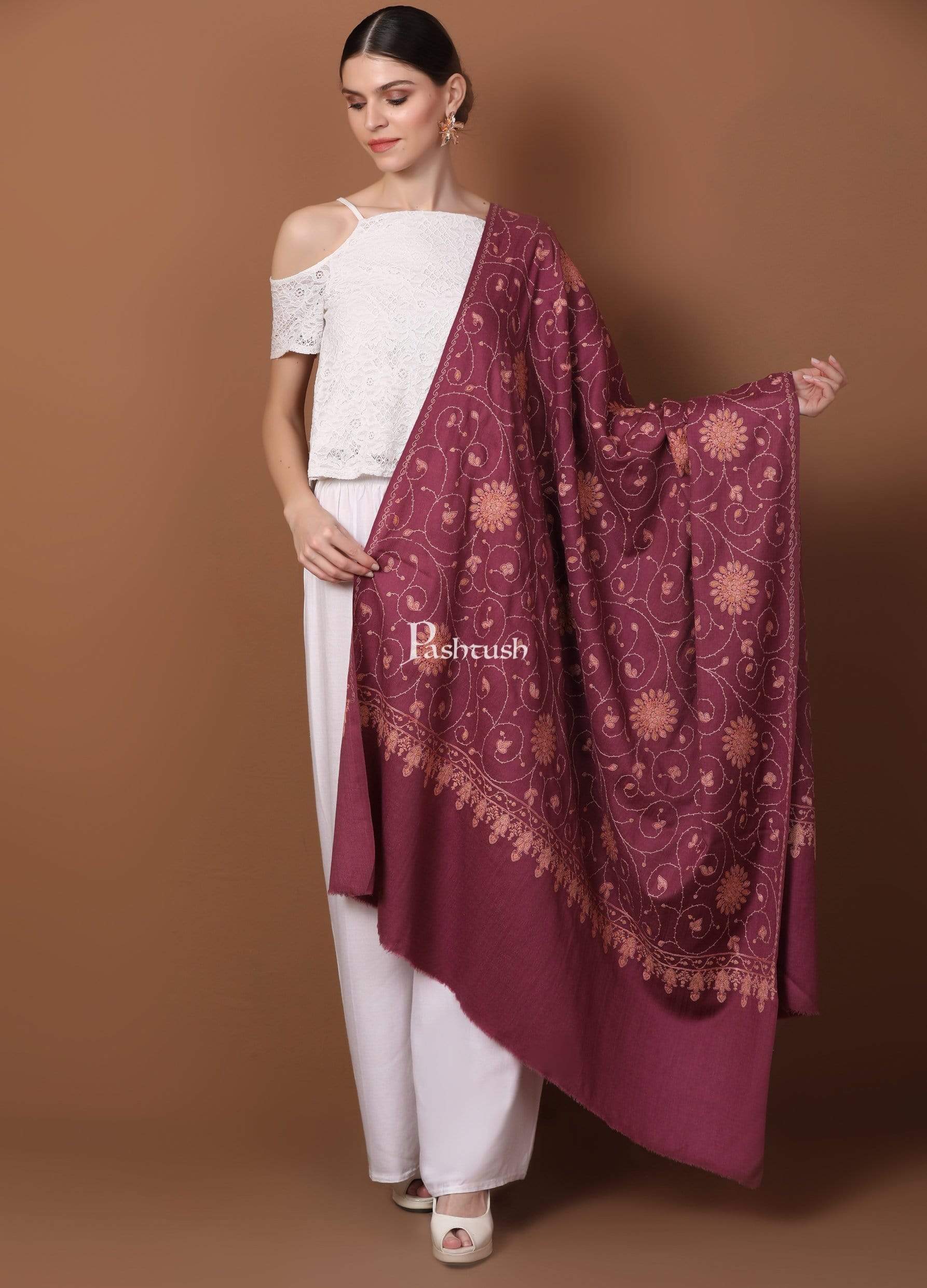 Pashtush Womens Shawl, Tone On Tone Embroidery, Soft, Light And Warm, Peel Lilac - Image 4