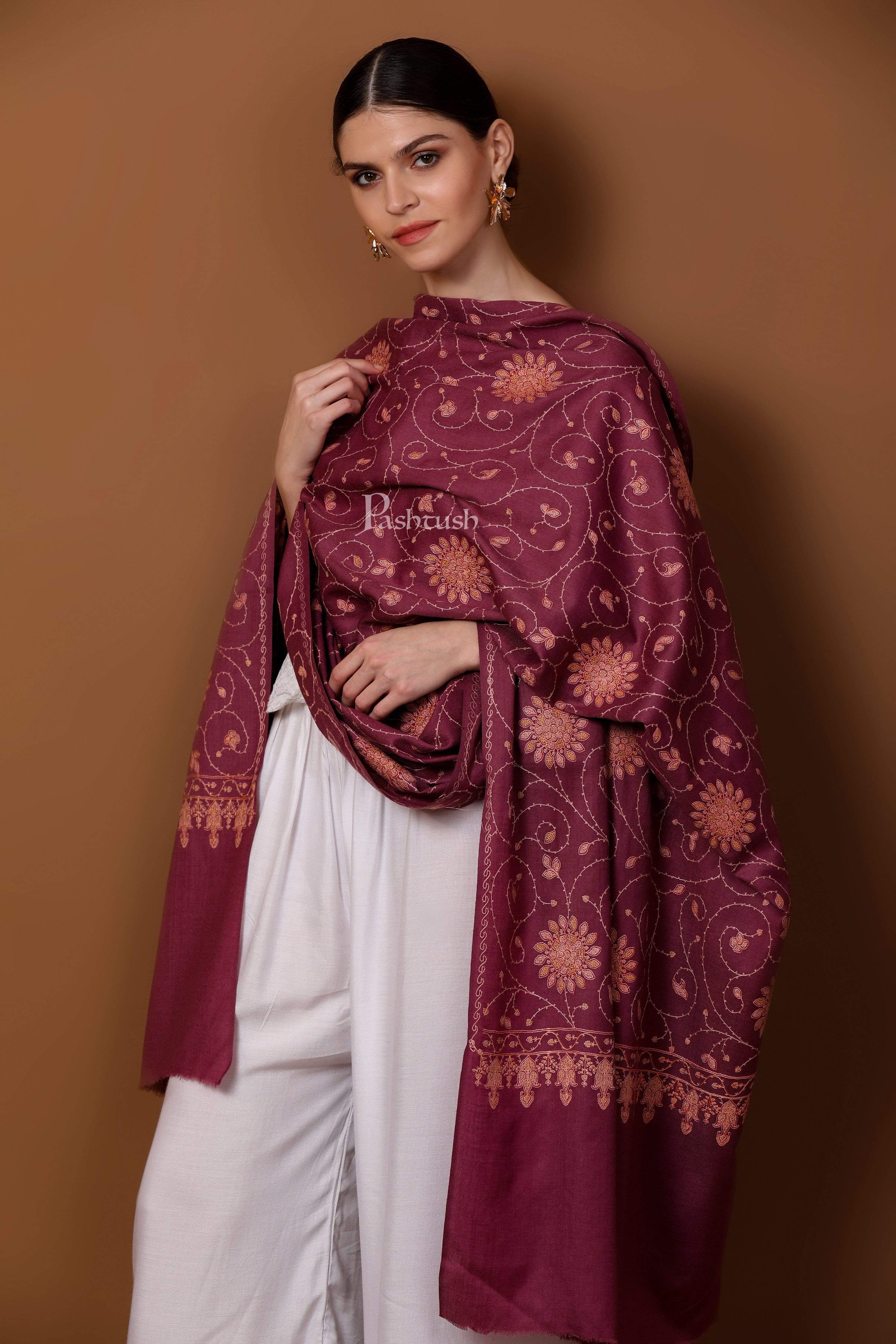 Pashtush Womens Shawl, Tone On Tone Embroidery, Soft, Light And Warm, Peel Lilac - Image 6