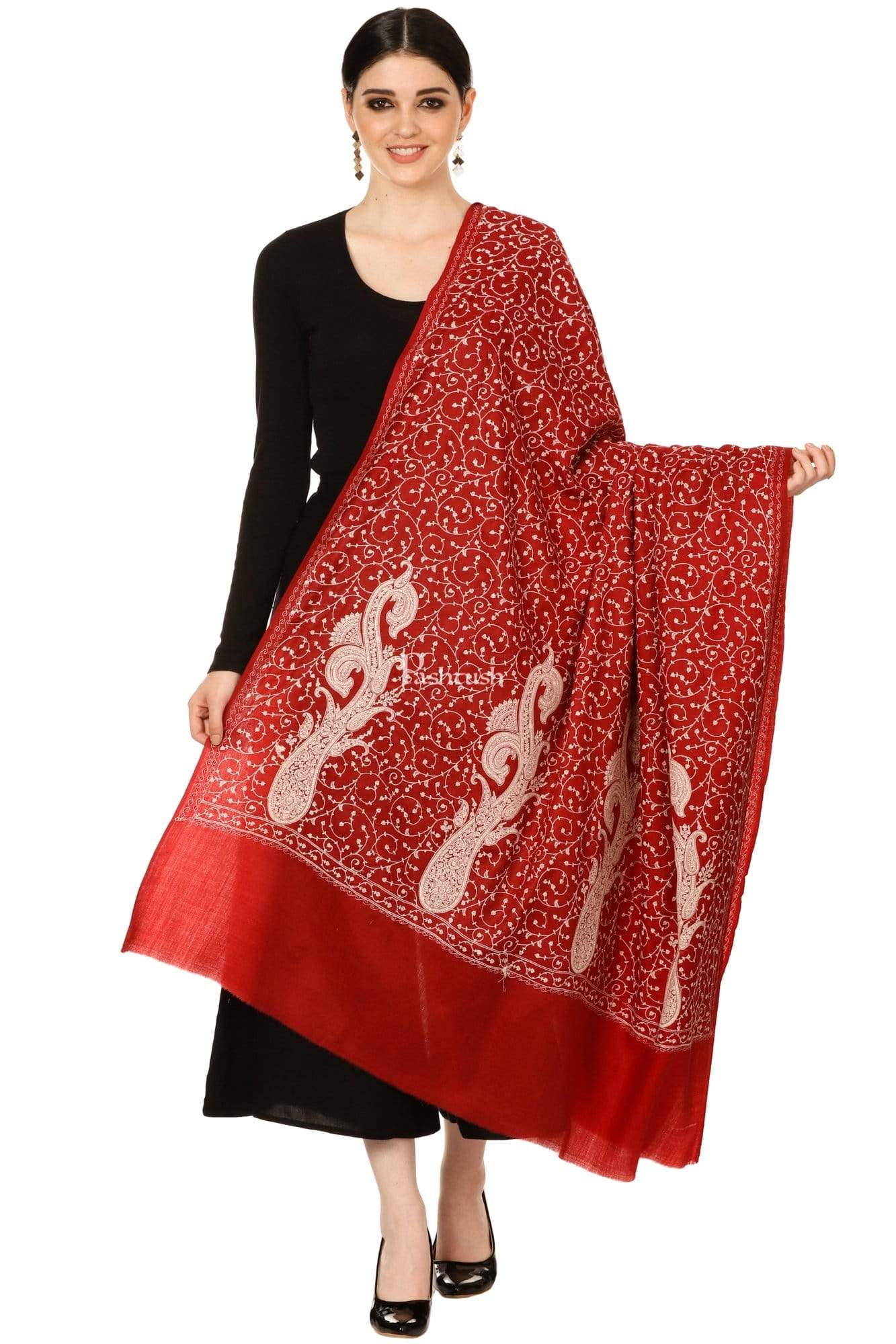 Pashtush Womens Shawl With Tone On Tone Embroidery, Soft And Warm, Light Weight