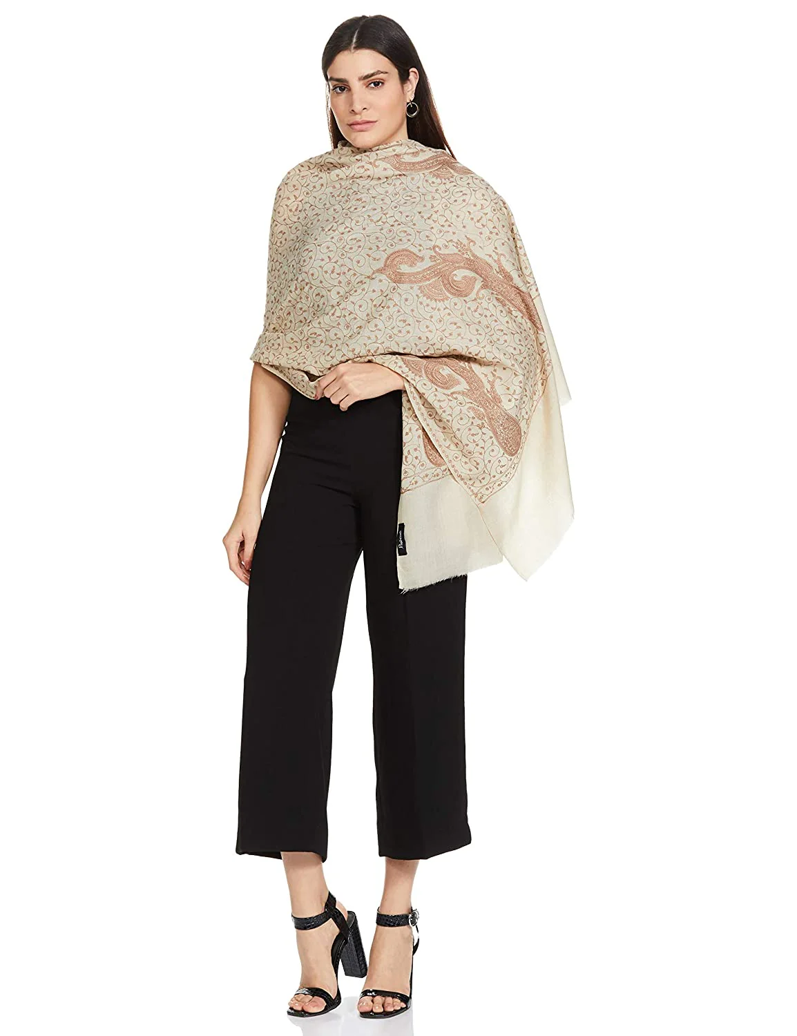 Pashtush Womens Shawl With Tone On Tone Embroidery, Soft And Warm, Light Weight, Beige - Image 5