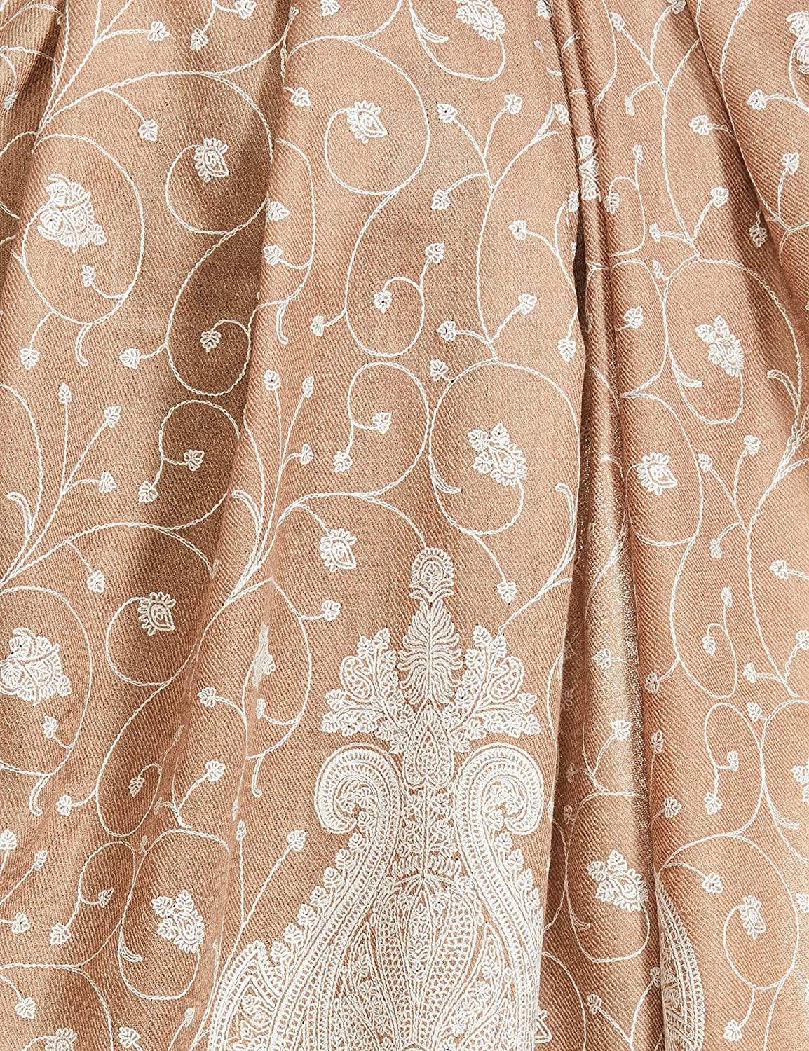 Pashtush Womens Shawl With Tone On Tone Embroidery, Soft And Warm, Light Weight, Beige - Image 2