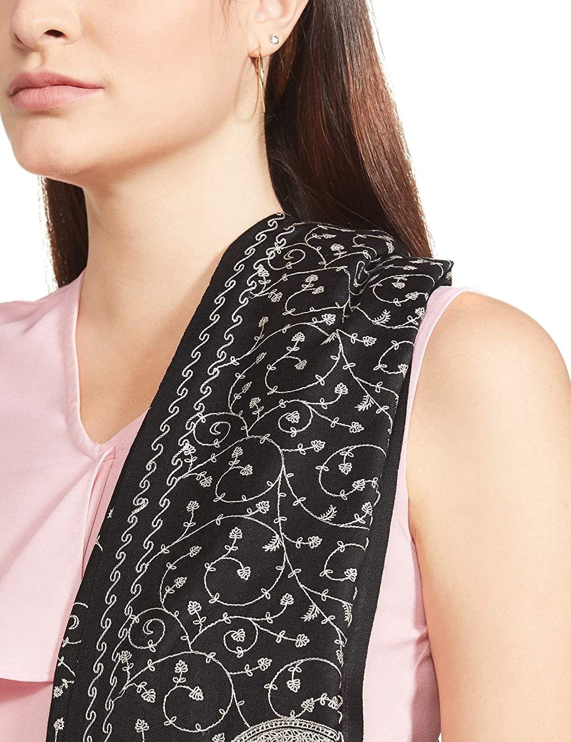 Pashtush Womens Shawl With Tone On Tone Embroidery, Soft And Warm, Light Weight, Black - Image 4