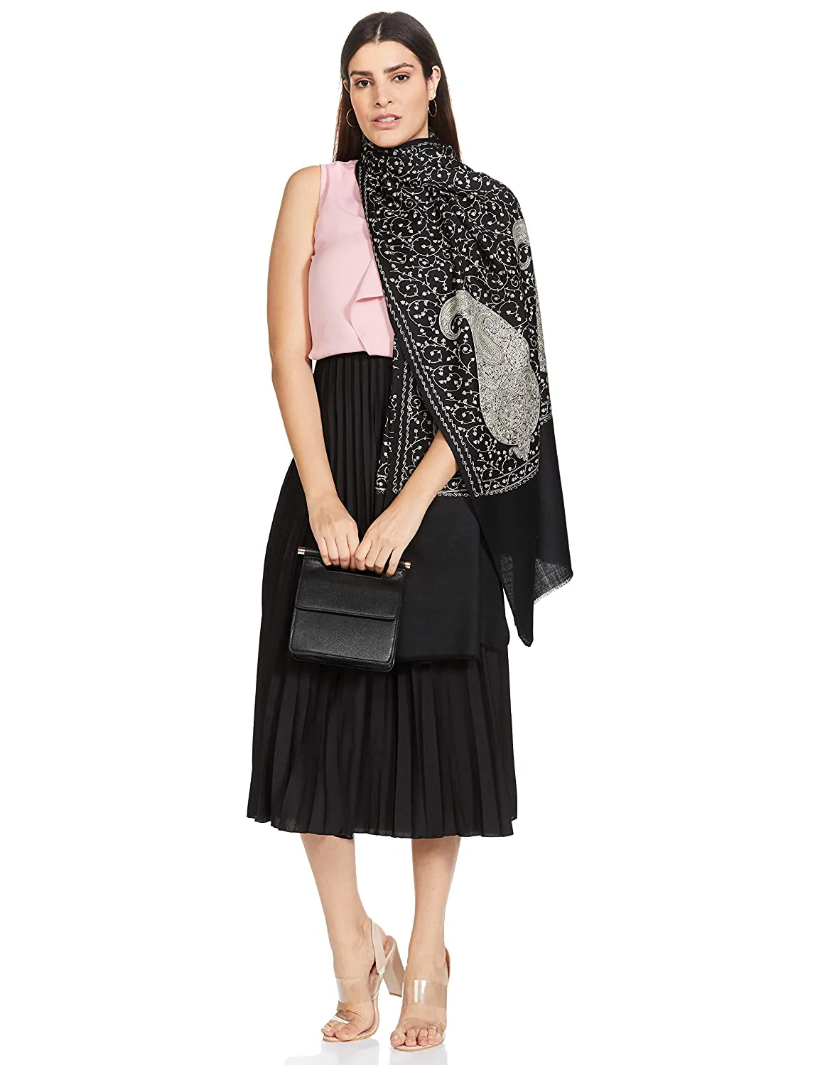 Pashtush Womens Shawl With Tone On Tone Embroidery, Soft And Warm, Light Weight, Black - Image 5