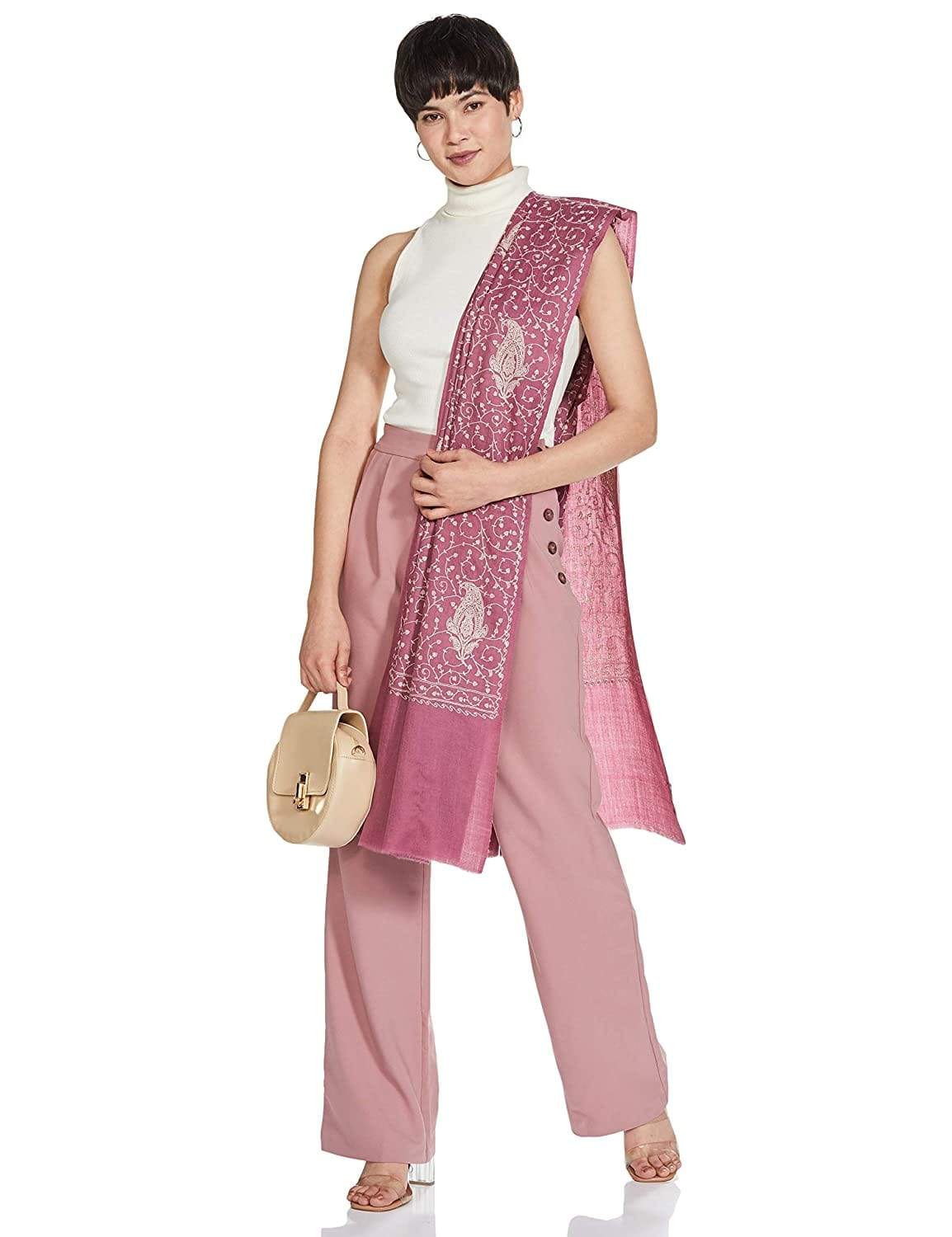 Pashtush Womens Shawl With Tone On Tone Embroidery, Soft And Warm, Light Weight, Peel-Lilac - Image 4