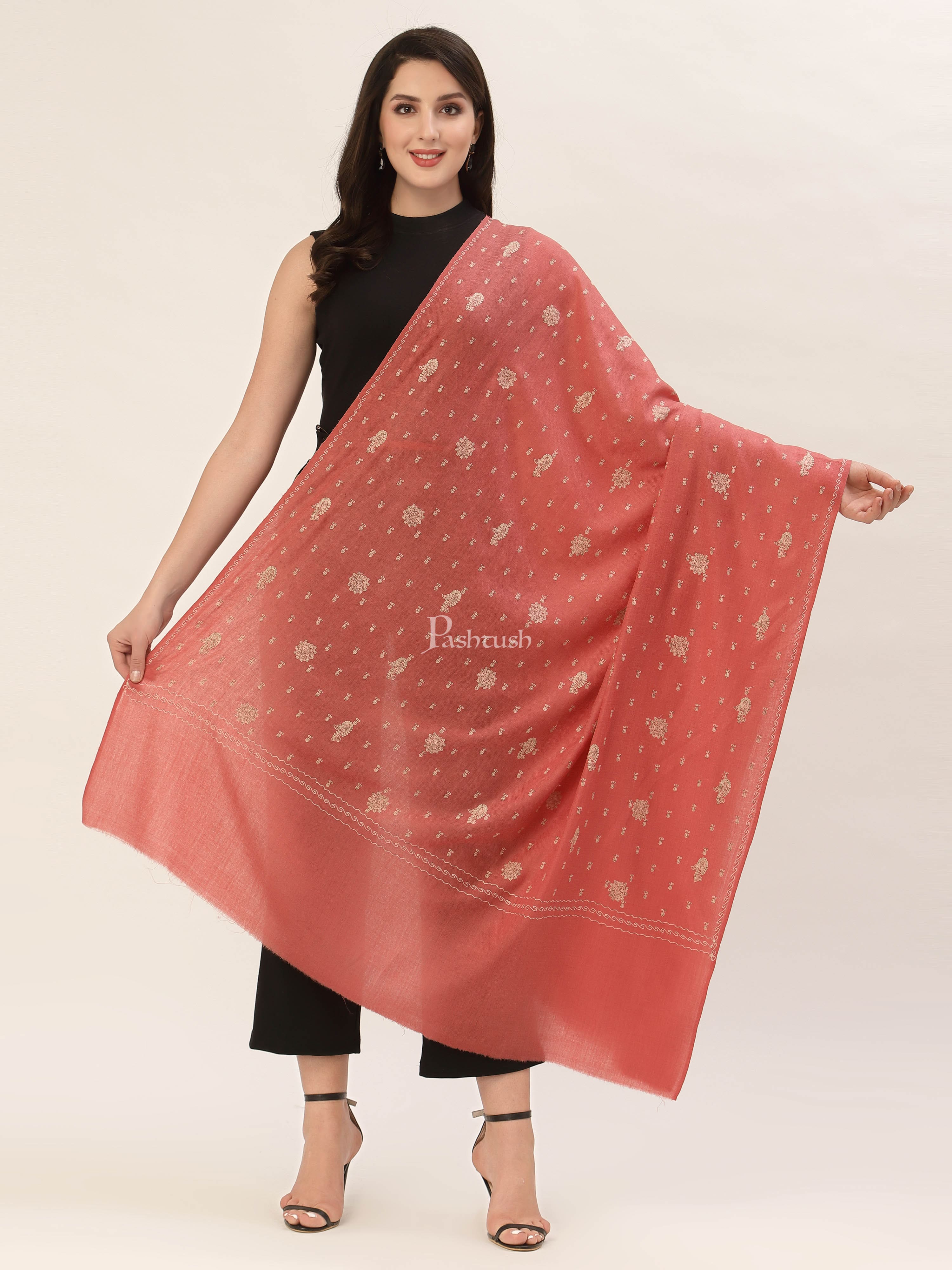 Pashtush Womens Shawl With Tone On Tone Embroidery, Soft, Warm, Light Weight