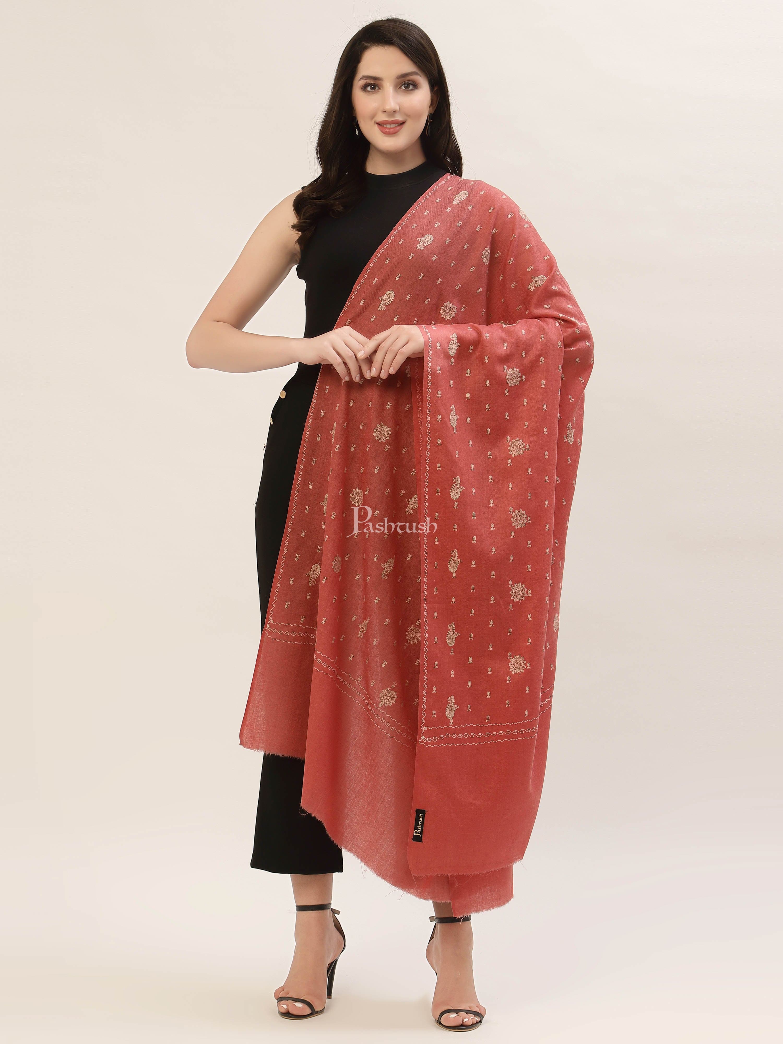 Pashtush Womens Shawl With Tone On Tone Embroidery, Soft, Warm, Light Weight - Image 3