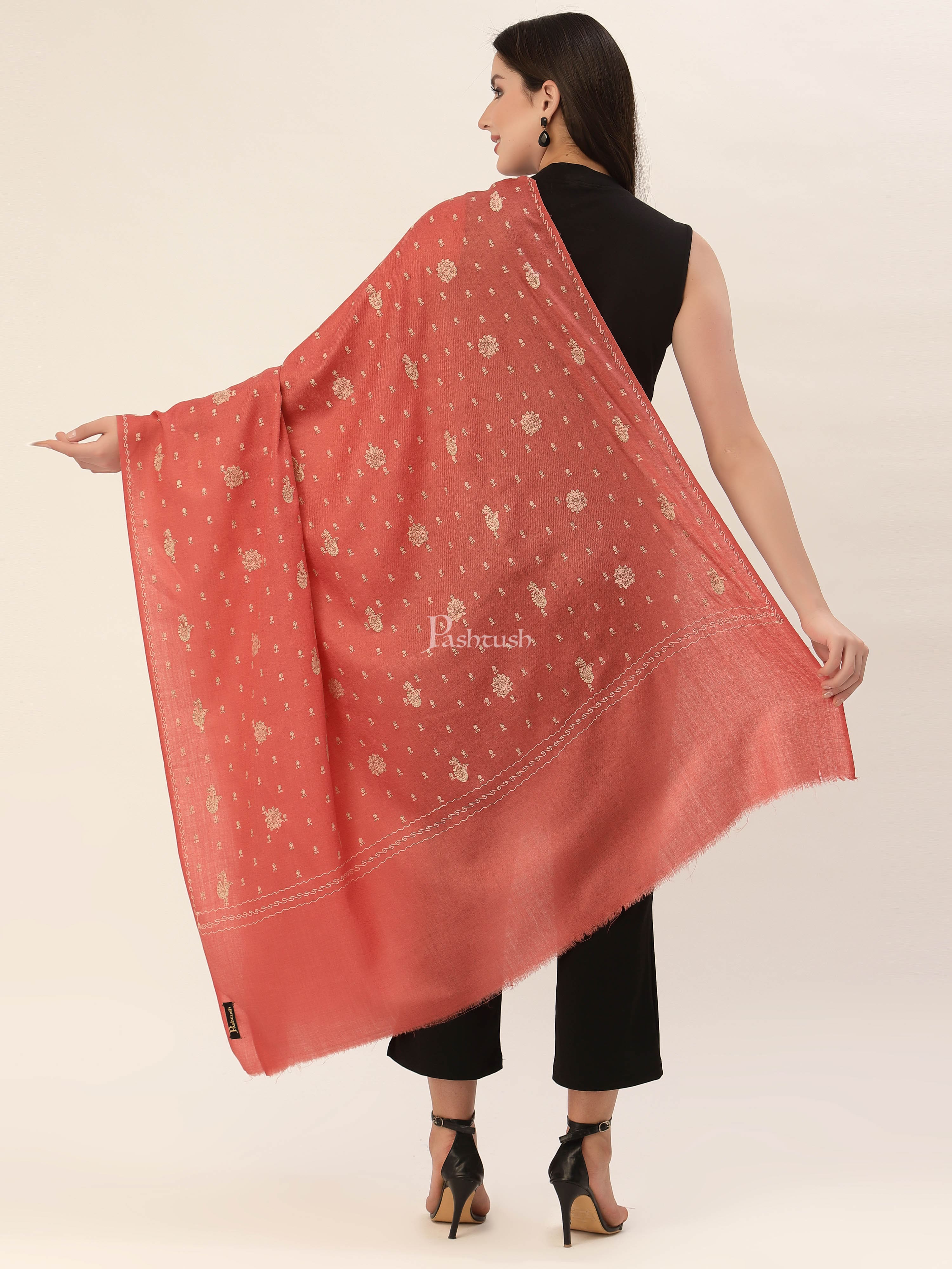 Pashtush Womens Shawl With Tone On Tone Embroidery, Soft, Warm, Light Weight - Image 5