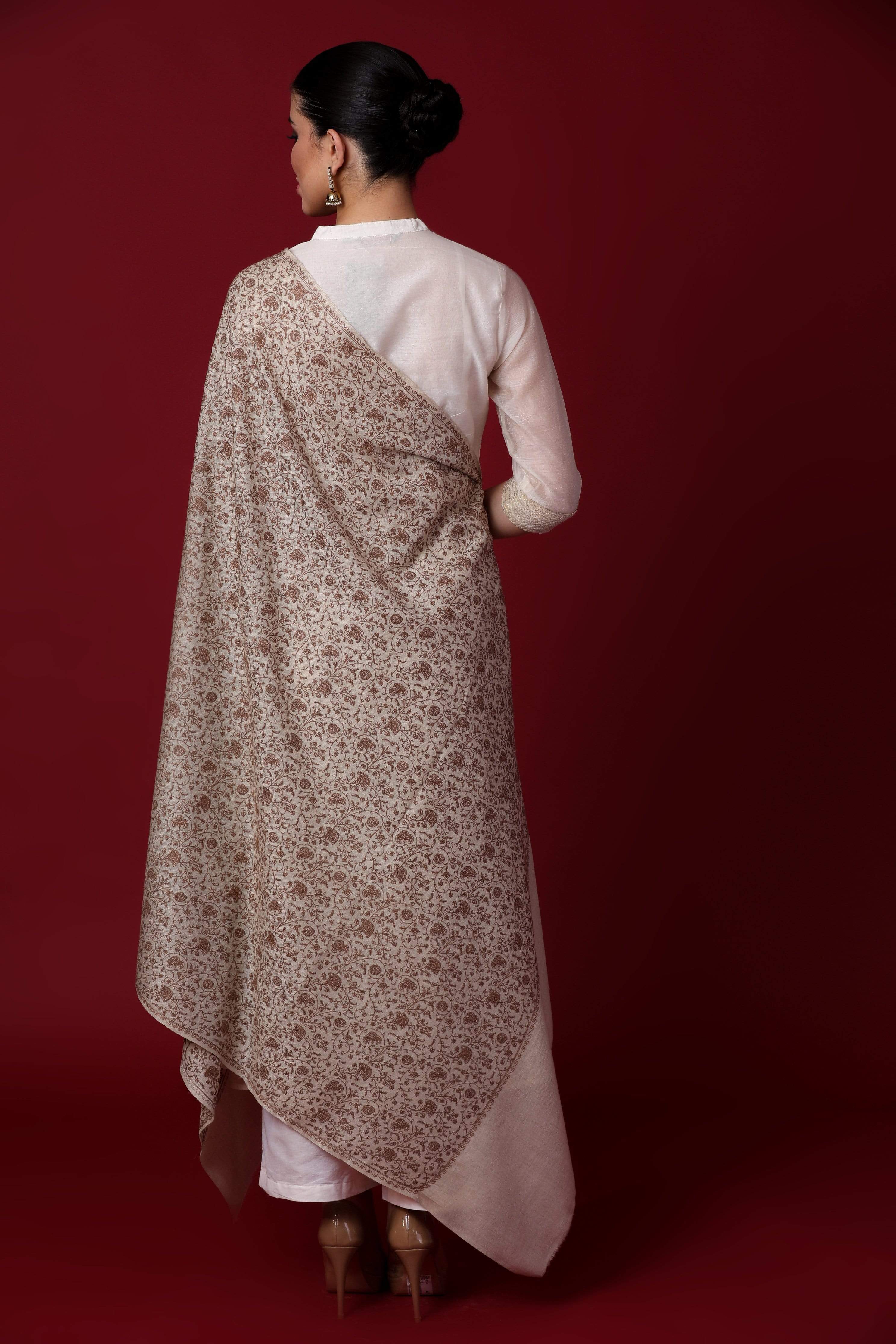 Pashtush Womens Shawl With Tone On Tone Embroidery, Soft Wool, Light Weight - Image 3