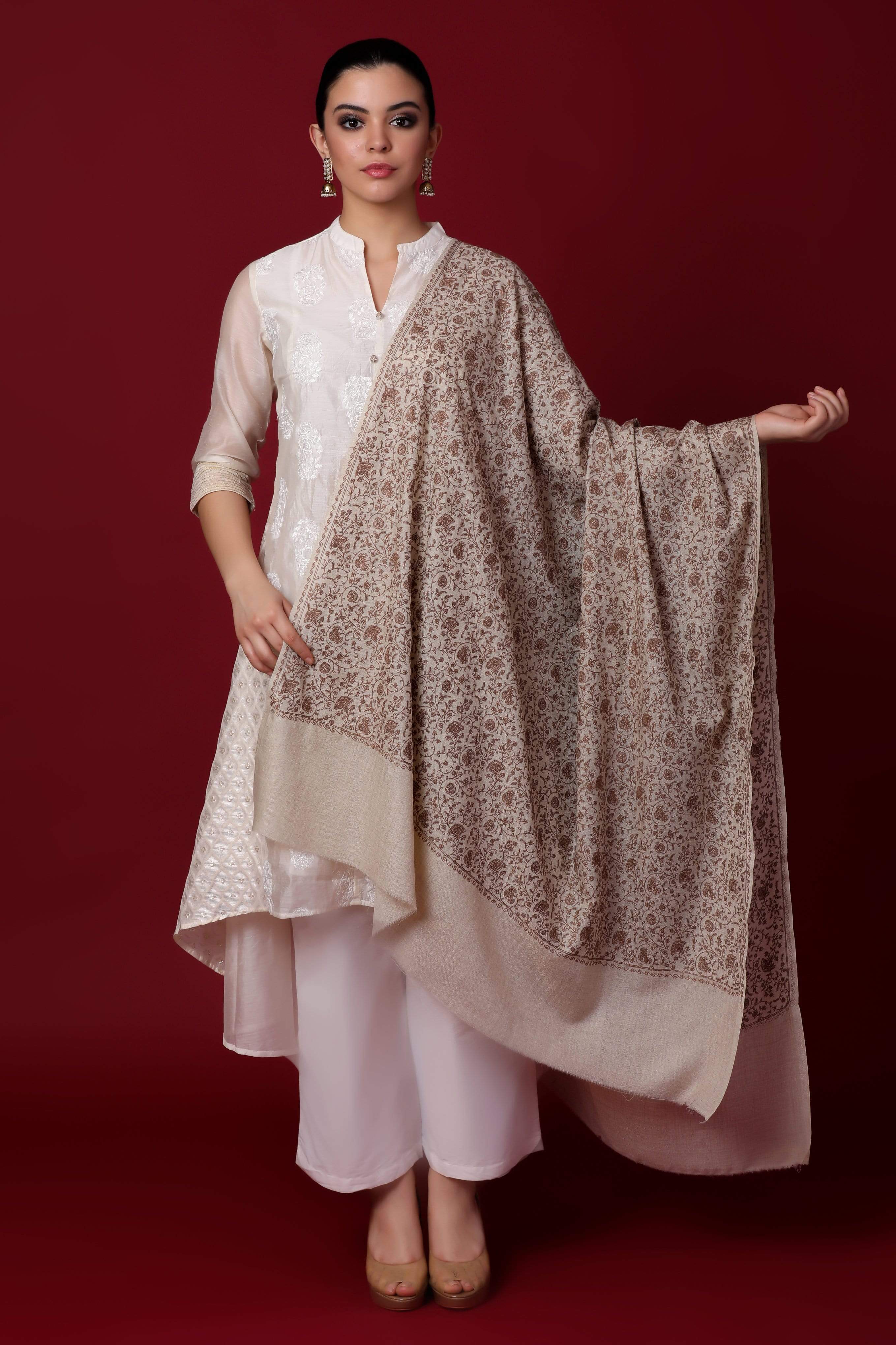 Pashtush Womens Shawl With Tone On Tone Embroidery, Soft Wool, Light Weight - Image 7