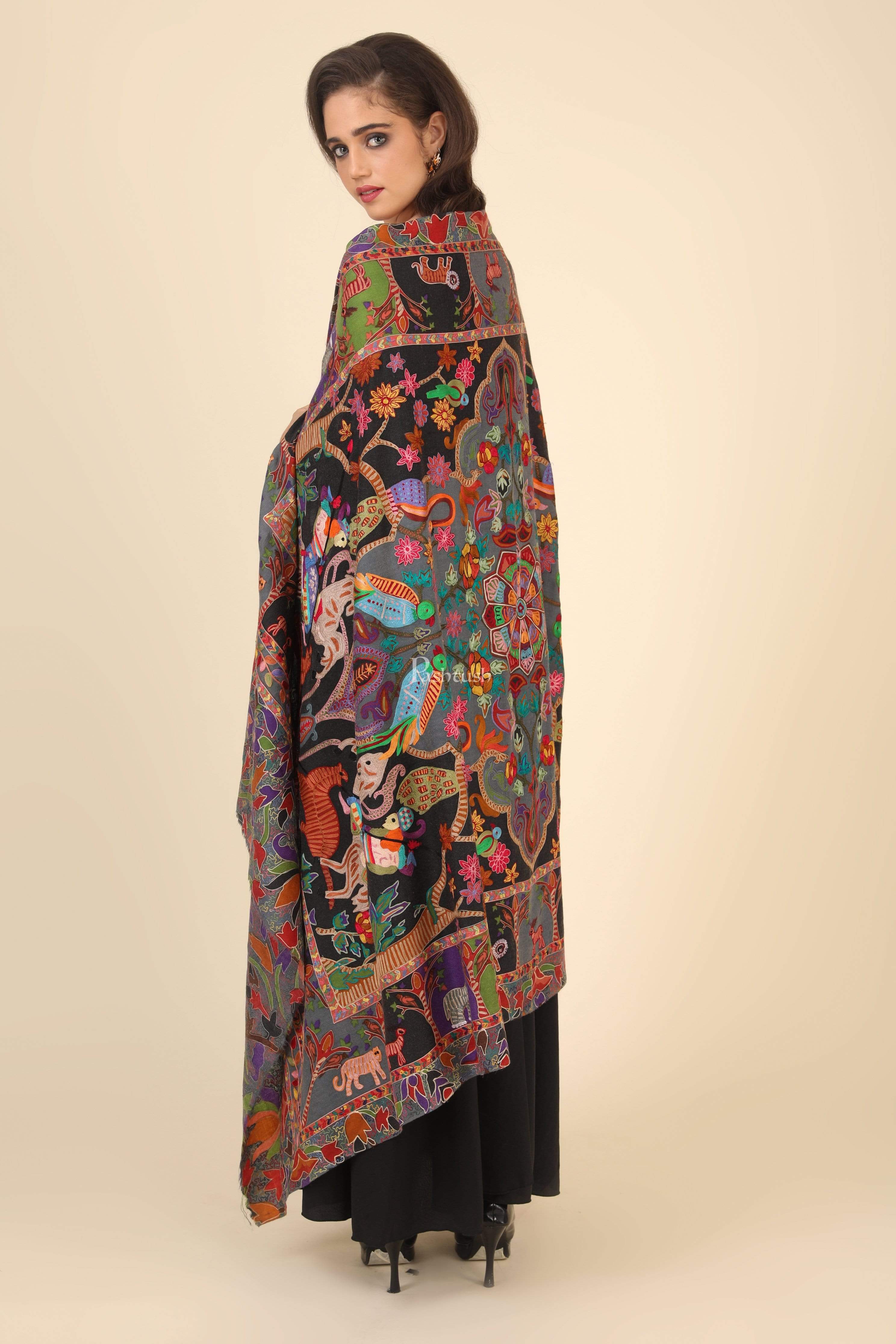 Pashtush Womens Shikaar-Dar Hand Embroidered, Shawl In Fine Wool - Image 4
