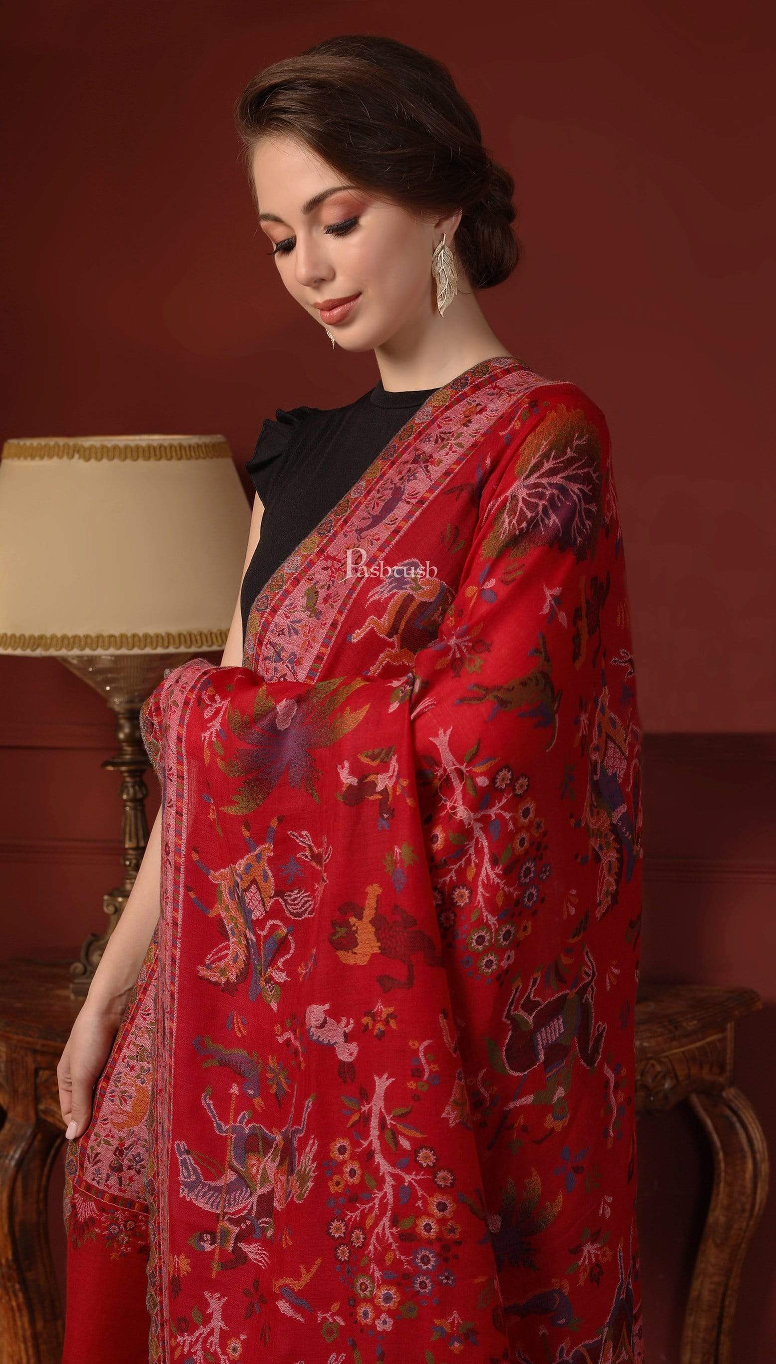 Pashtush Womens Shikaardar Shawl, Pure Wool, With Woolmark Certificate - Image 8