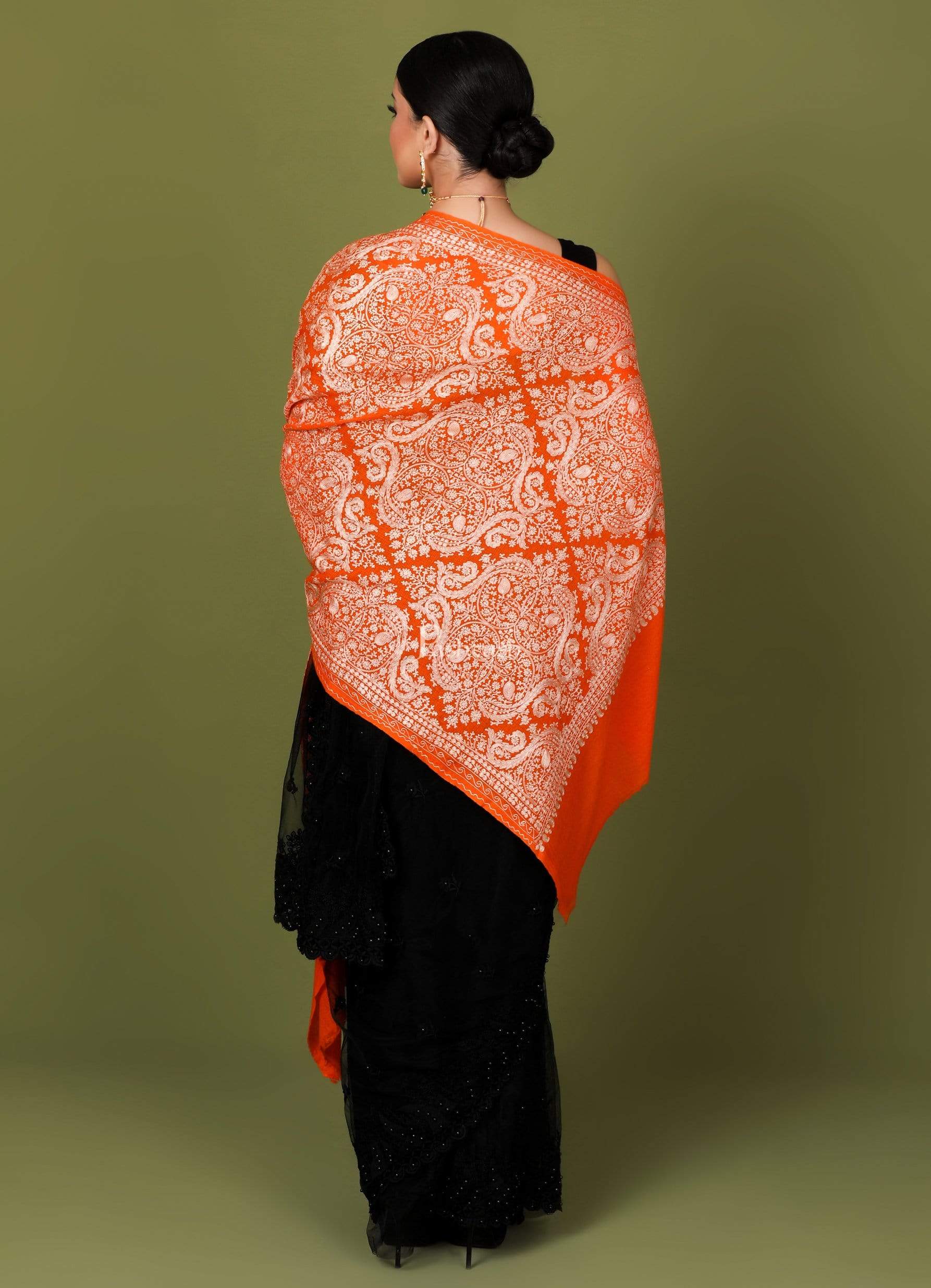 Pashtush Womens Silk-Cashmere Fine Wool, Nalki Embroidery Needlework Stole, Salamander - Image 2