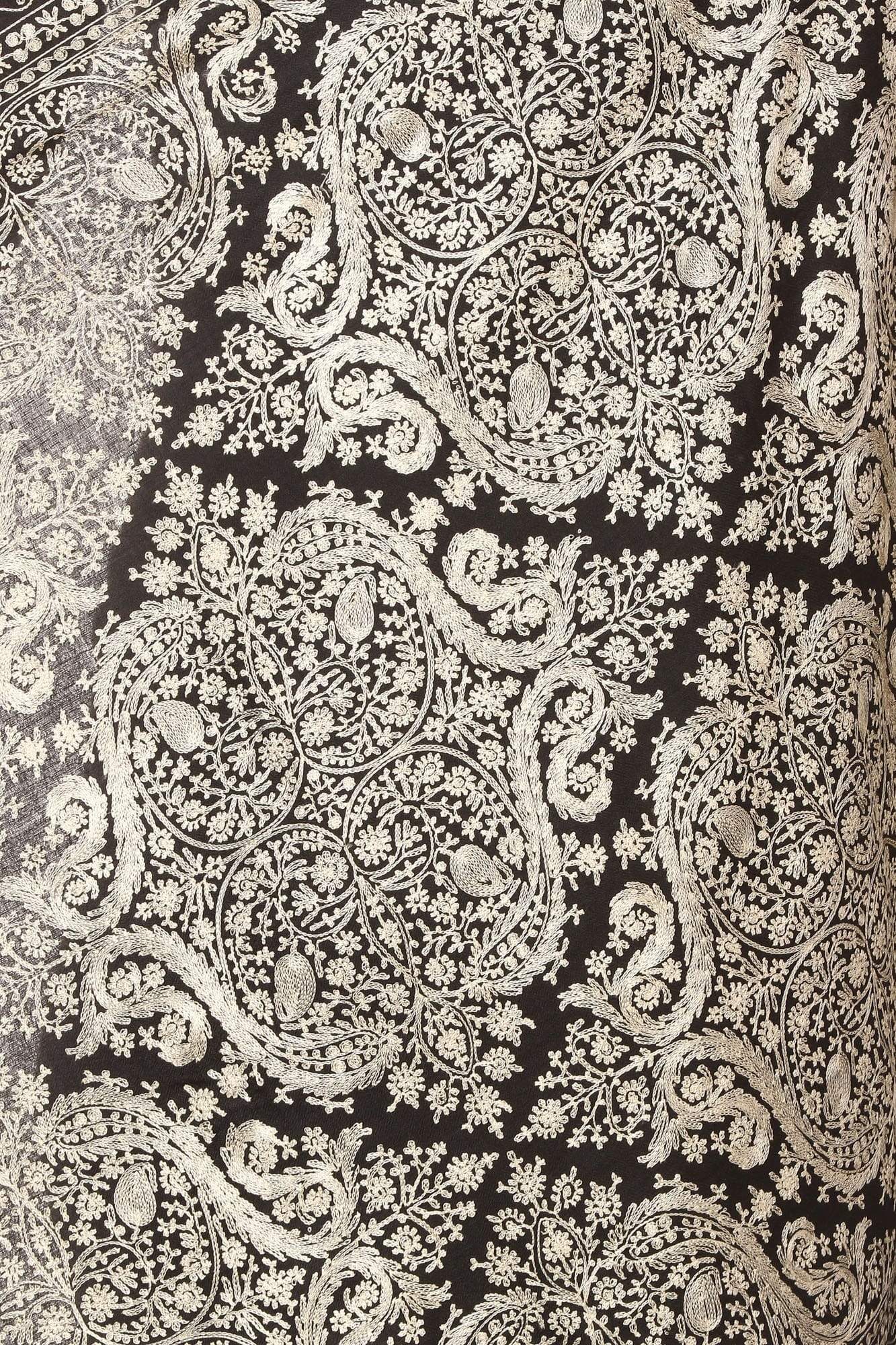 Pashtush Womens Silk-Fine Wool Blended Fine Wool, Nalki Embroidery Needlework Stole, Black - Image 10