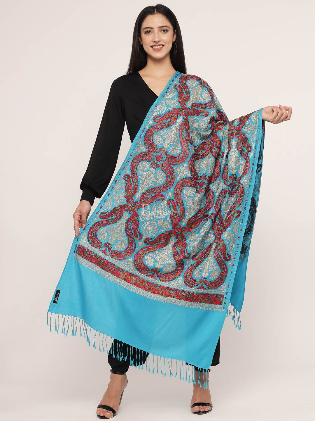 Pashtush Women'S Silk Wool Hand Embroidery Stole, Extra Soft - Image 2