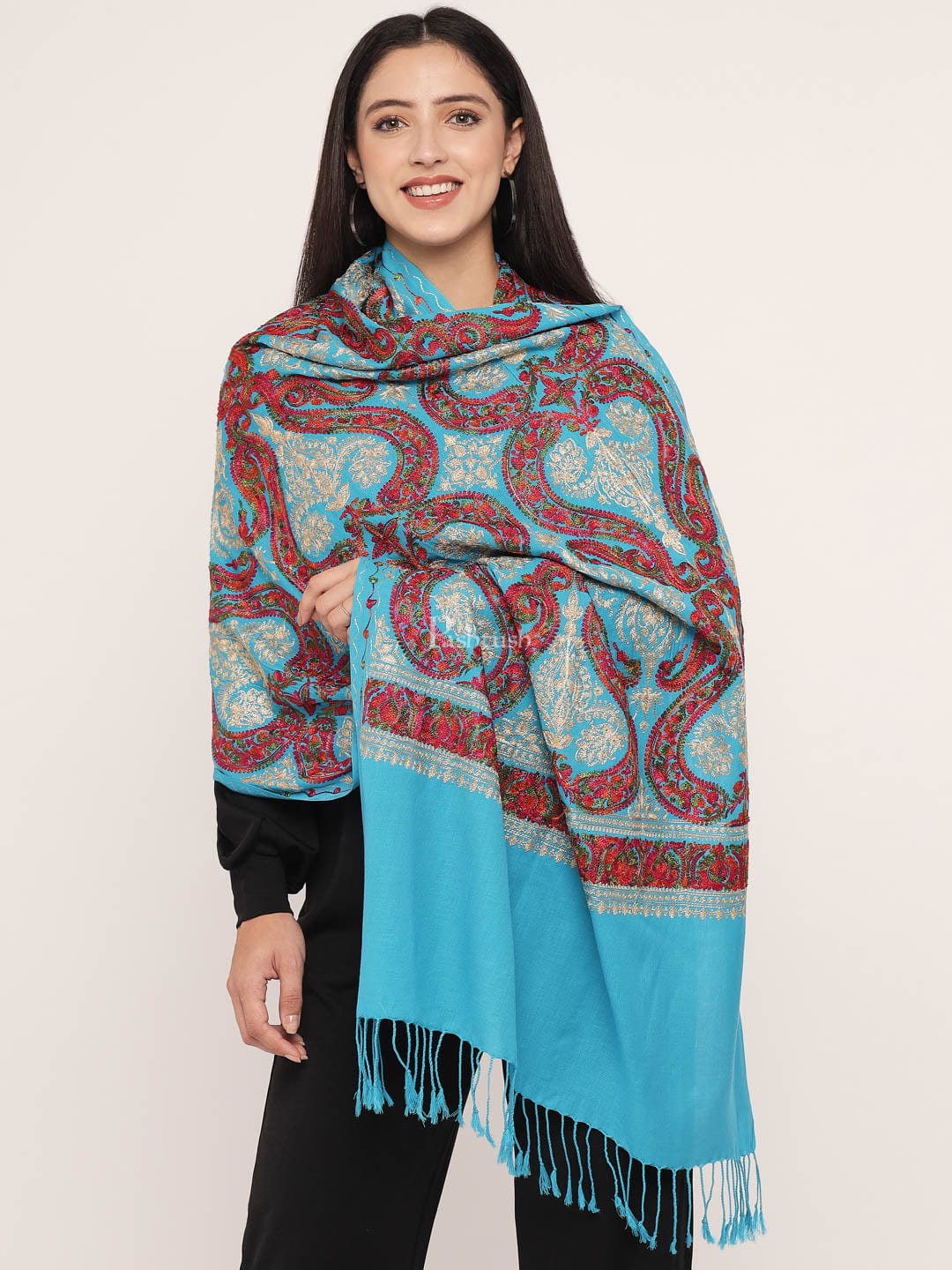 Pashtush Women'S Silk Wool Hand Embroidery Stole, Extra Soft - Image 4