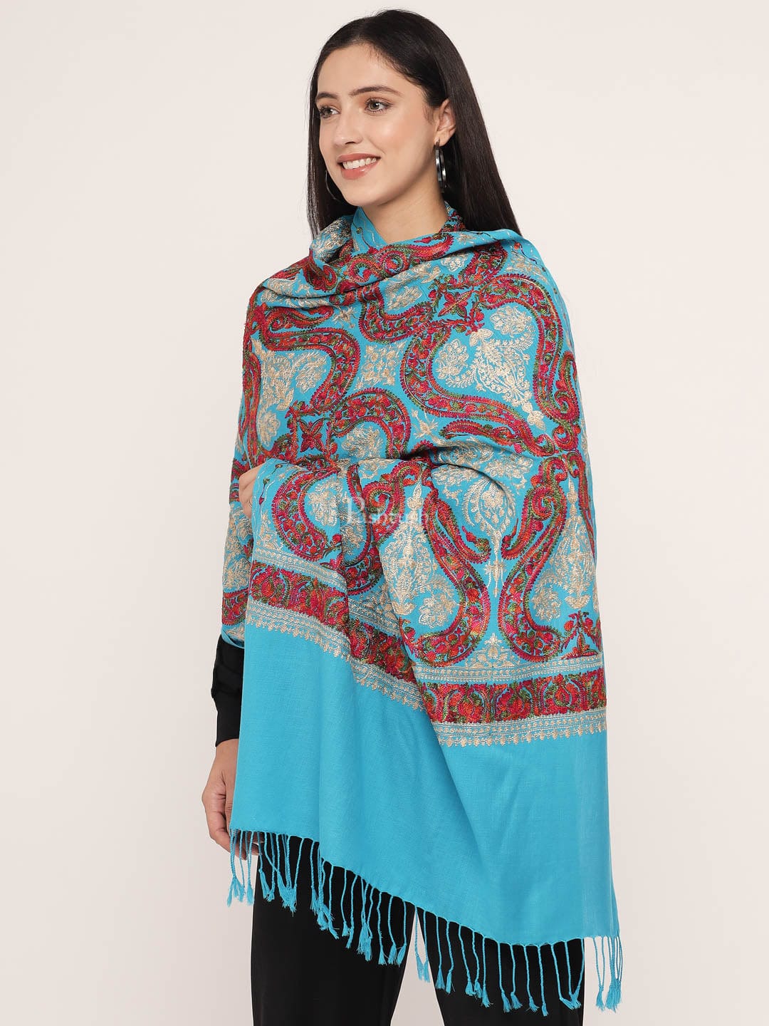 Pashtush Women'S Silk Wool Hand Embroidery Stole, Extra Soft - Image 5