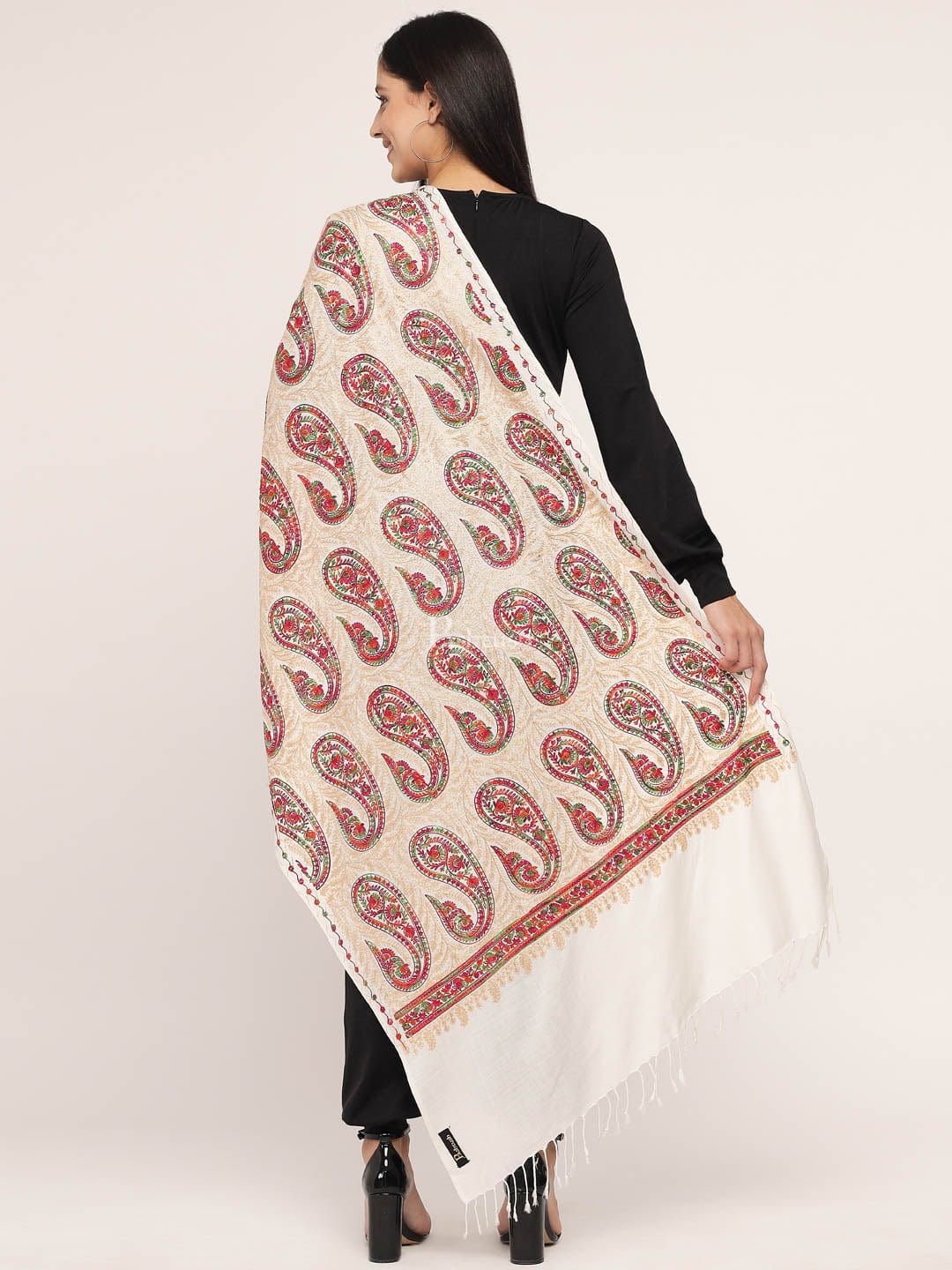 Pashtush Women'S Silk Wool Hand Embroidery Stole, Extra Soft - Image 5