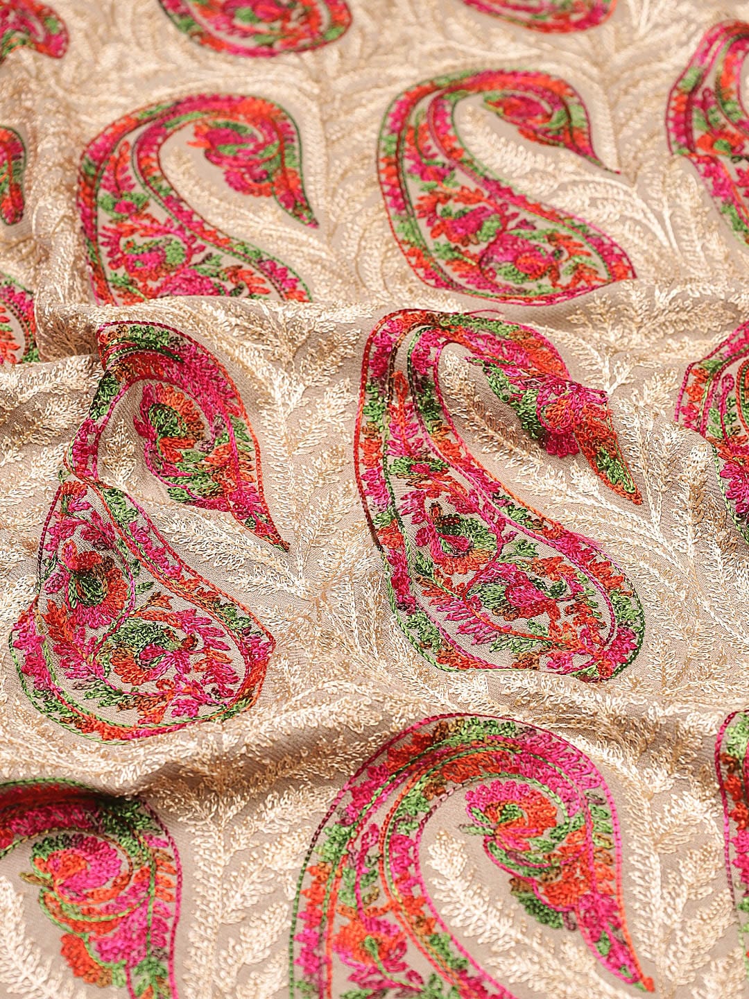 Pashtush Women'S Silk Wool Hand Embroidery Stole, Extra Soft