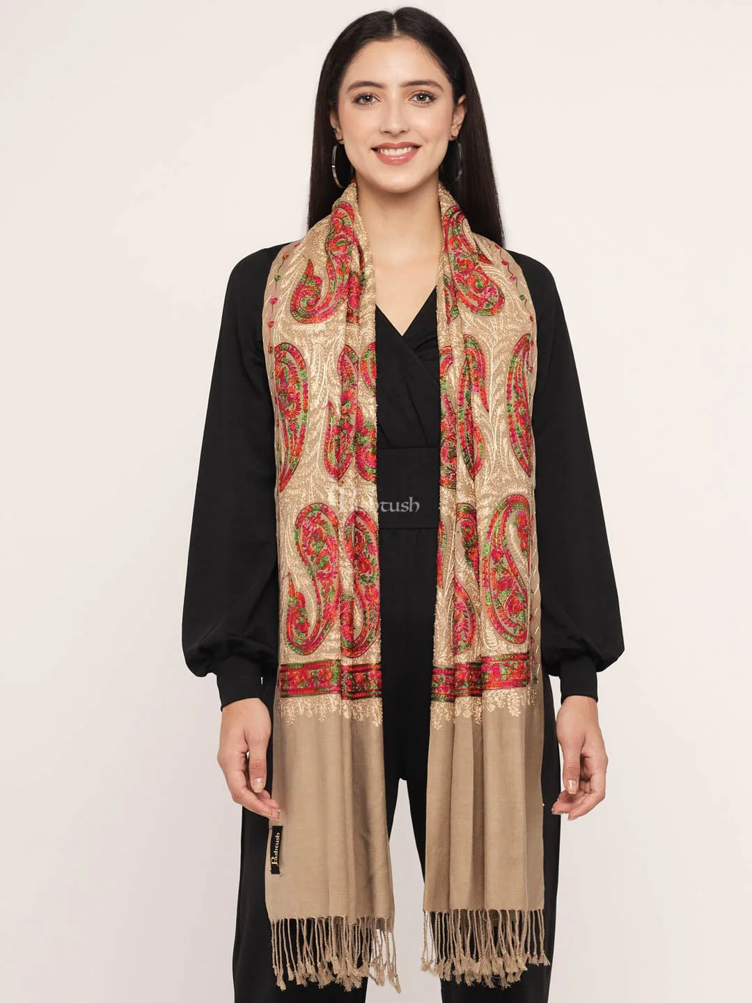 Pashtush Women'S Silk Wool Hand Embroidery Stole, Extra Soft - Image 3