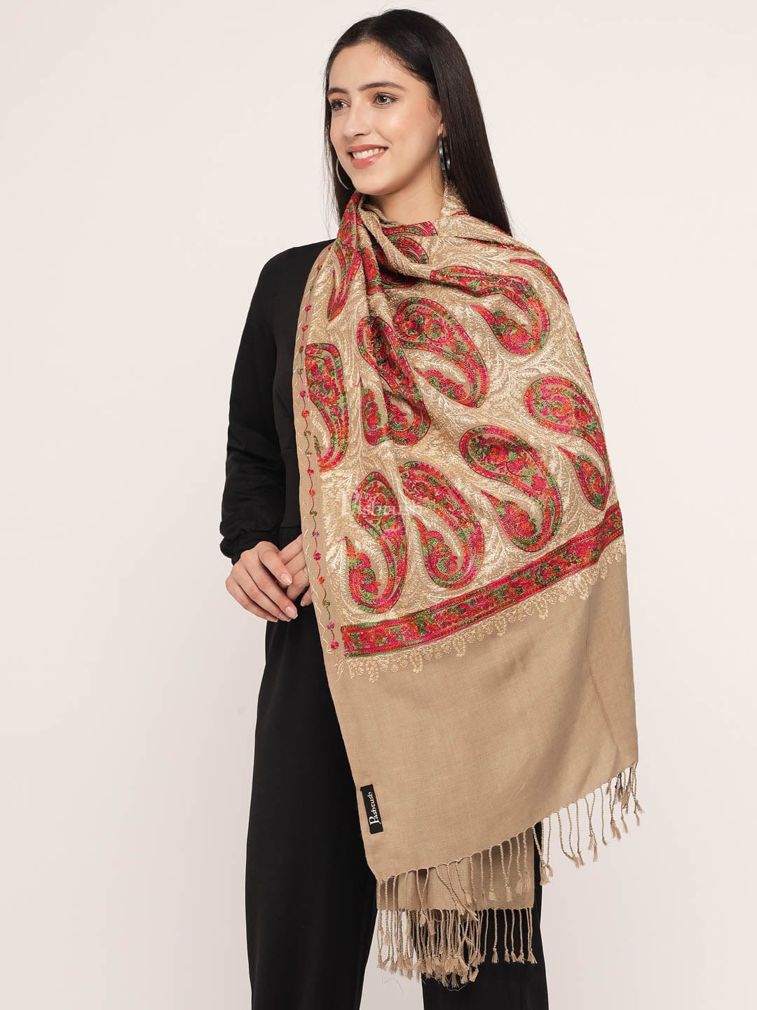Pashtush Women'S Silk Wool Hand Embroidery Stole, Extra Soft - Image 4