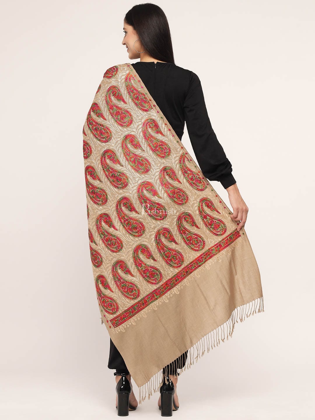 Pashtush Women'S Silk Wool Hand Embroidery Stole, Extra Soft - Image 5