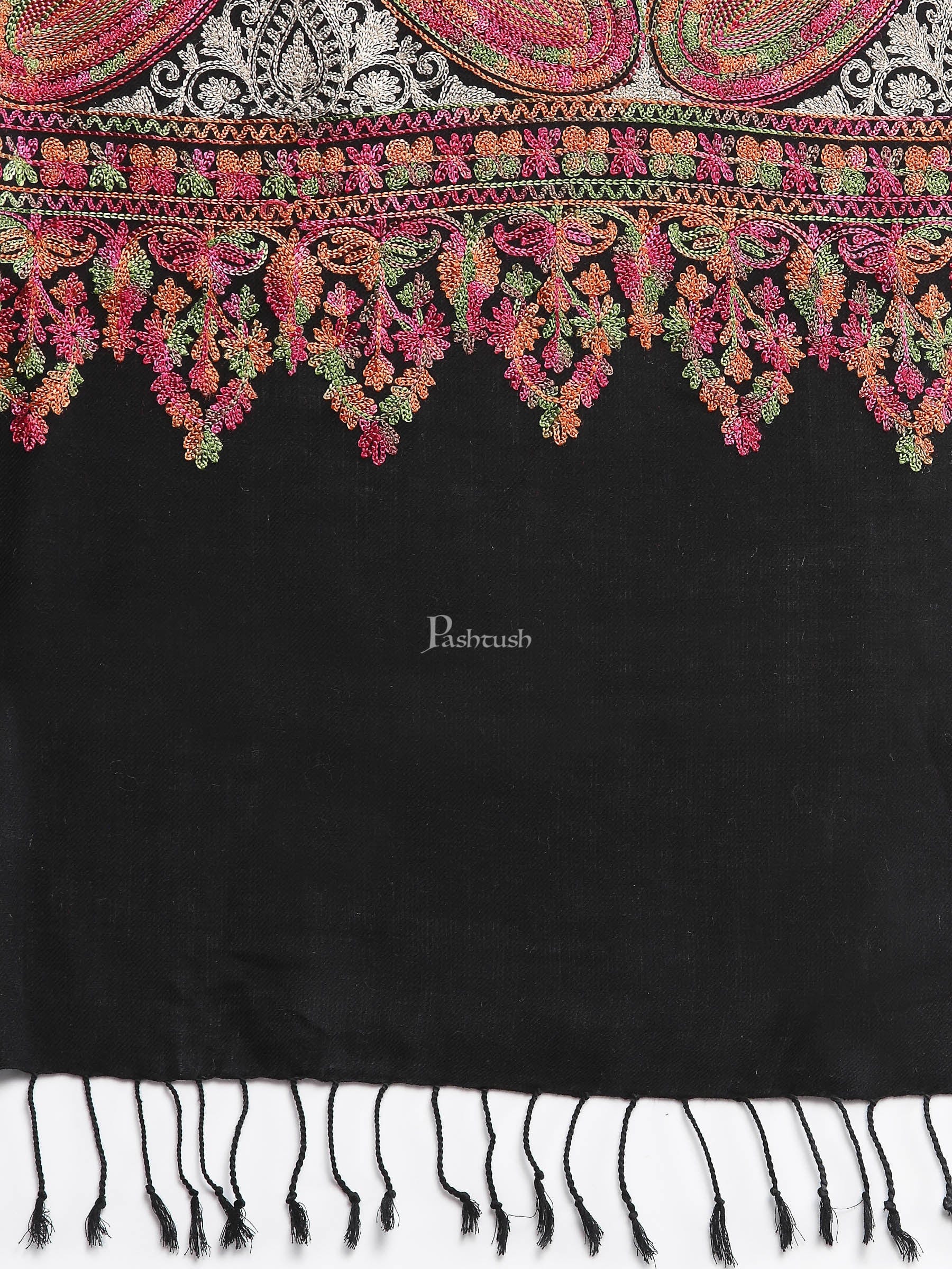 Pashtush Women'S Silk Wool Hand Embroidery Stole, Extra Soft Black - Image 2