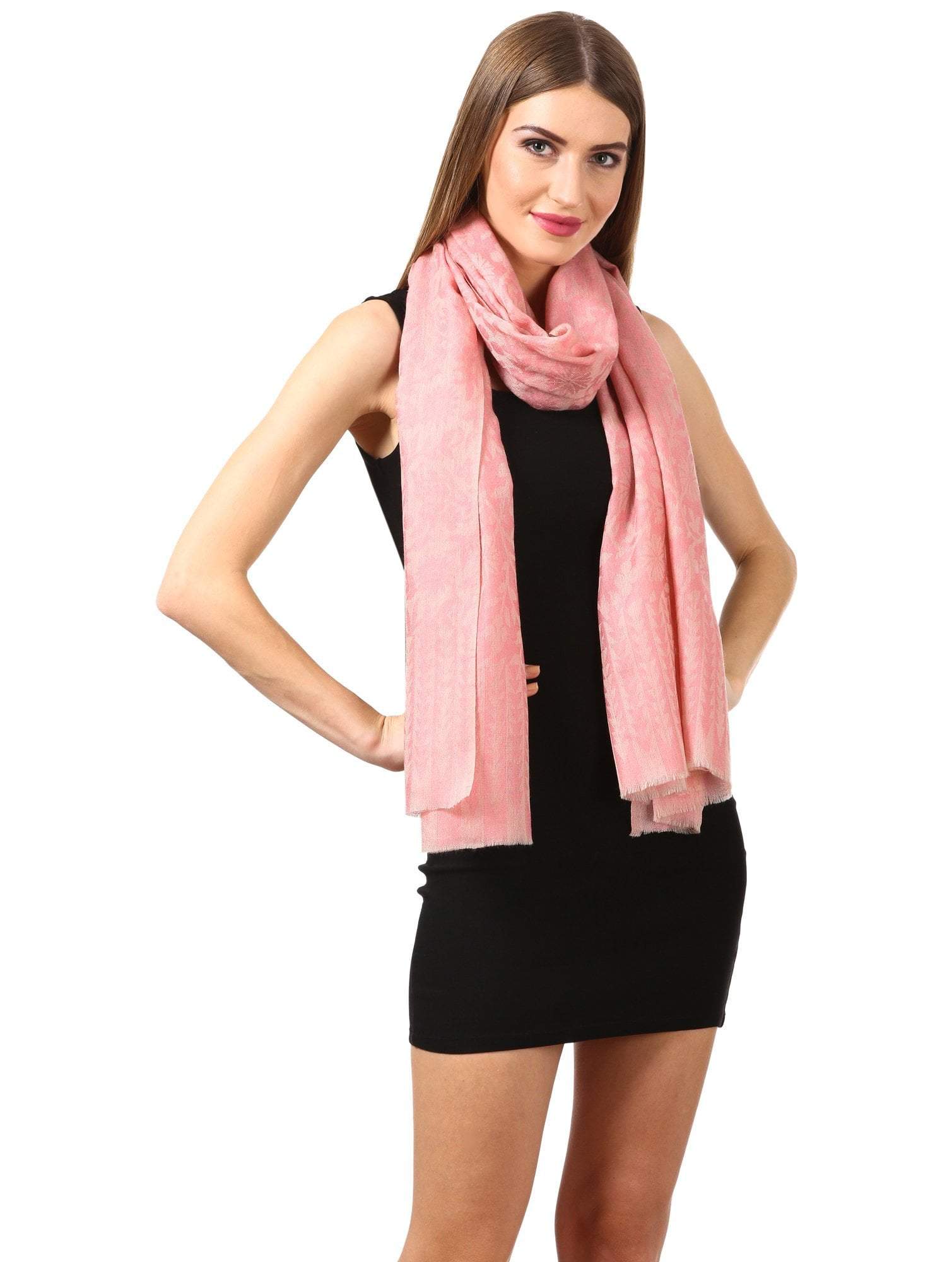 Pashtush Women'S Silk-Wool Reversible Floral Scarf, Soft And Warm (Powder Pink) - Image 5