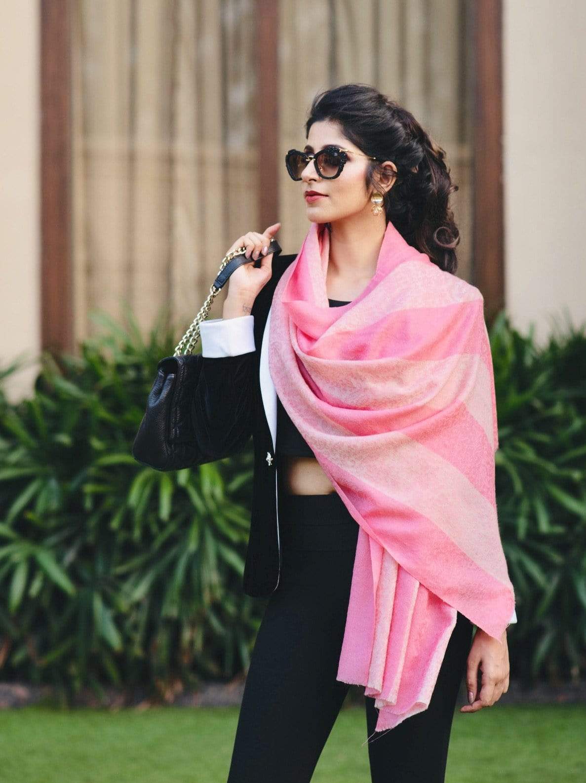 Pashtush Womens Silk Wool, Ultra Soft Stole, Flamingo Pink - Image 3