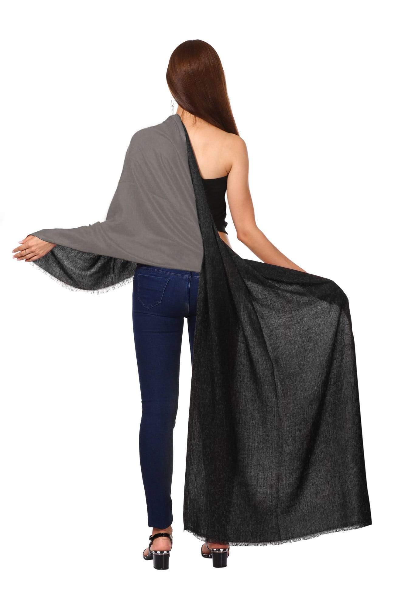 Pashtush Womens Silky Bamboo Reversible Scarf, Stoles, Grey And Black