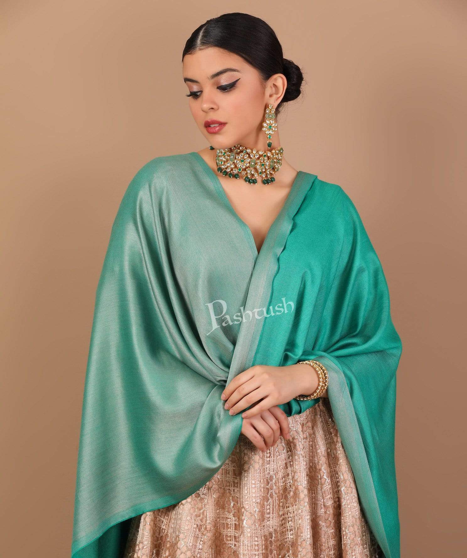Pashtush Womens Silky Bamboo Reversible Scarf, Stoles, Jade