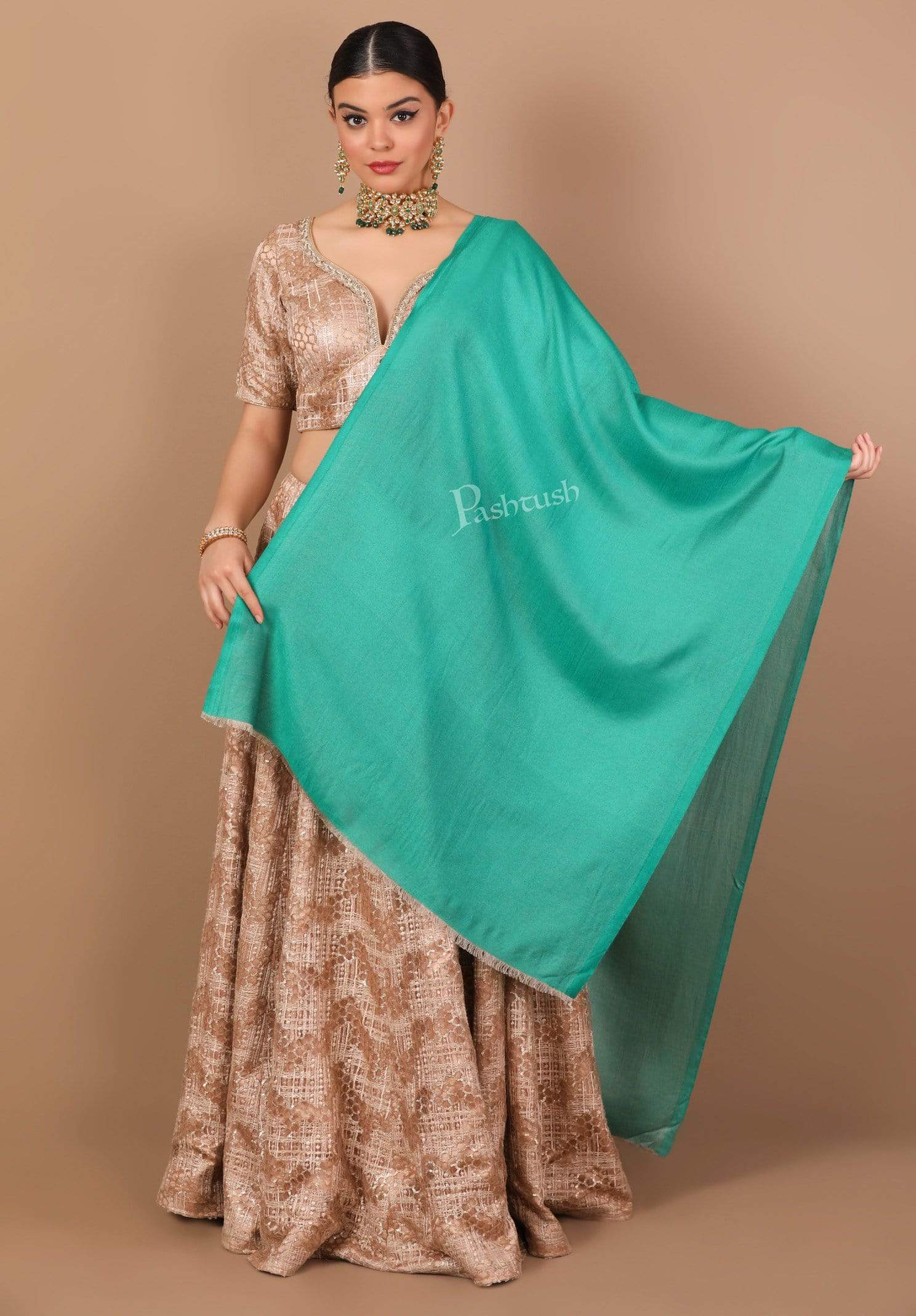 Pashtush Womens Silky Bamboo Reversible Scarf, Stoles, Jade - Image 3